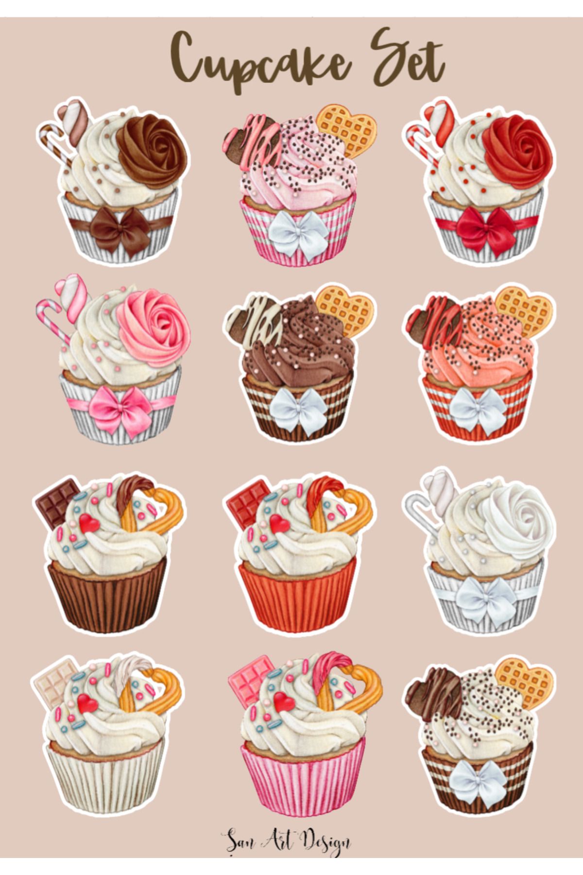 ŞAN ART DESİGN CUPCAKE İKİLİ SET STİCKER
