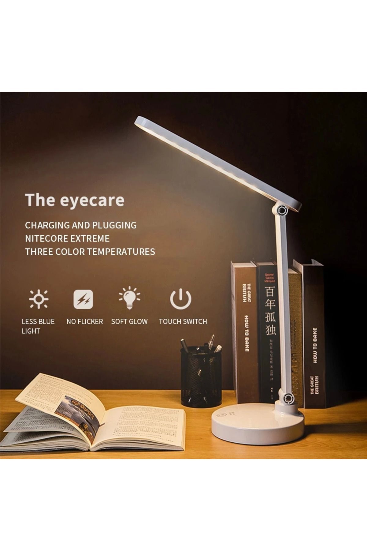 gizmurstore Şarjlı 40 Led Çalışma Okuma Işığı Kademeli Masa Lambası Ayarlanabilir Renk - GMS6127-4139