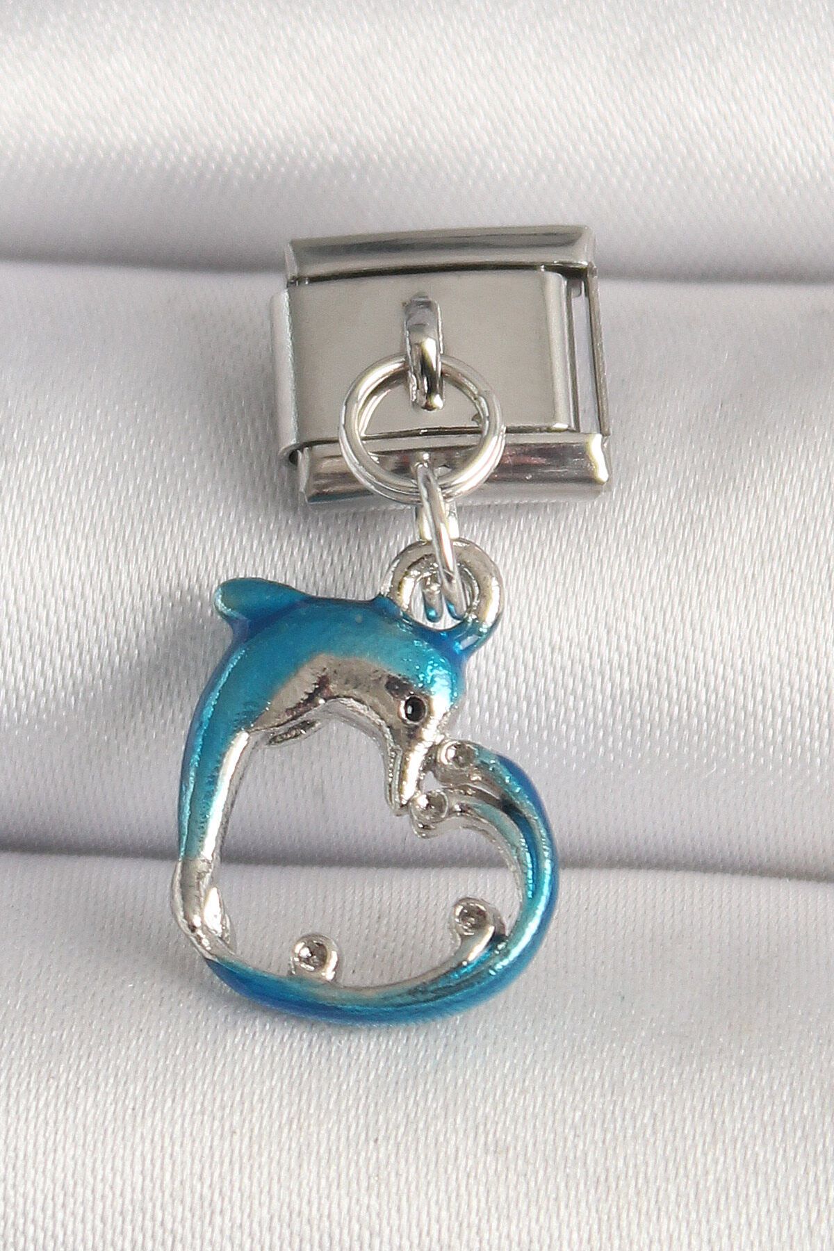HobiDünyasıElif 316L Çelik Gümüş Renk Mavi Yunus Model Nomination Charm