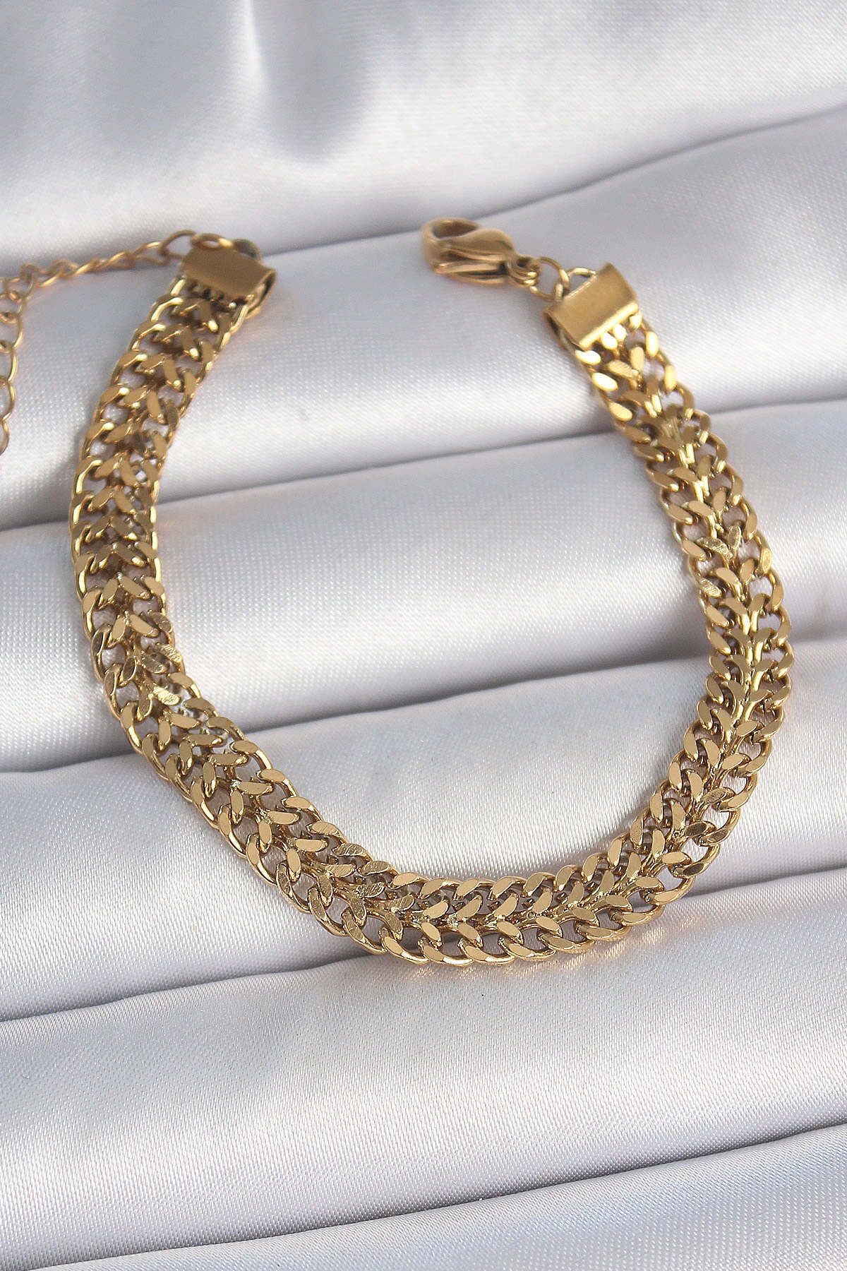 HobiDünyasıElif 316L Çelik Gold Renk Hasır Zincir Model Kadın Bileklik - Lisinya