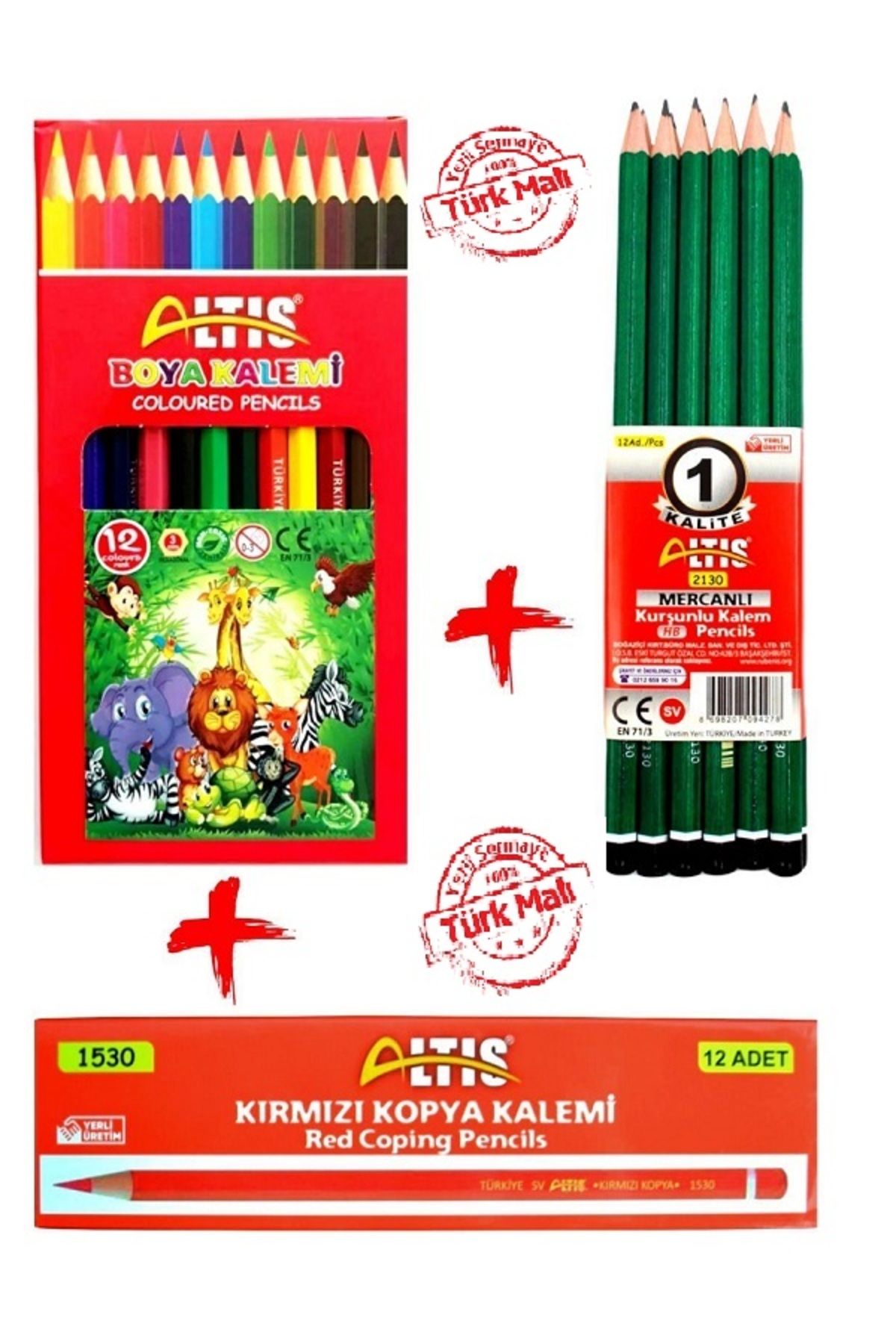 Beyas Kuru Boya 12'li uzun + 12 adet Kurşun kalem +12 adet Kırmızı kalem + hediyemiz