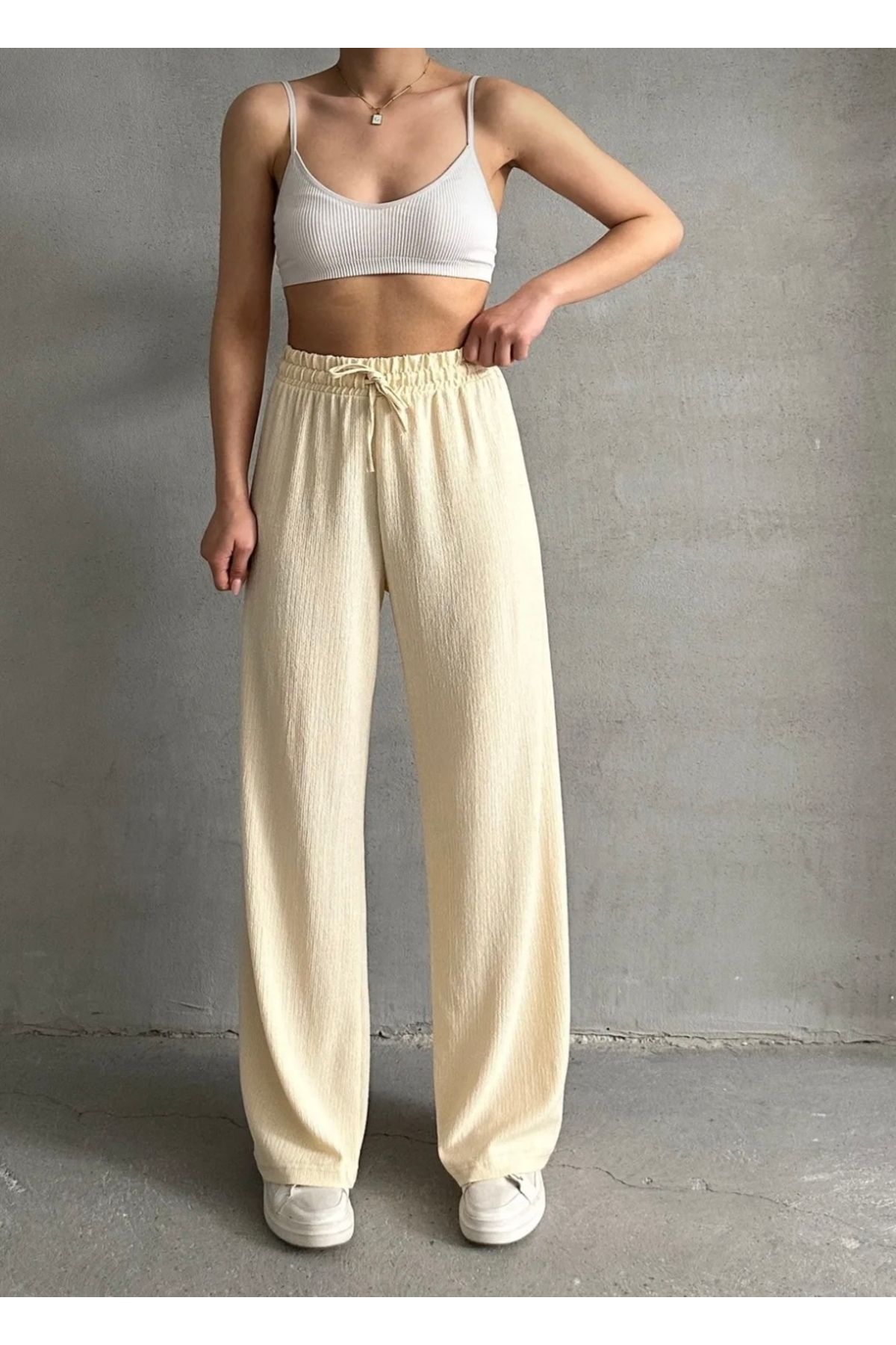Kurtayfashion Kadın beli lastikli palazzo pantolon