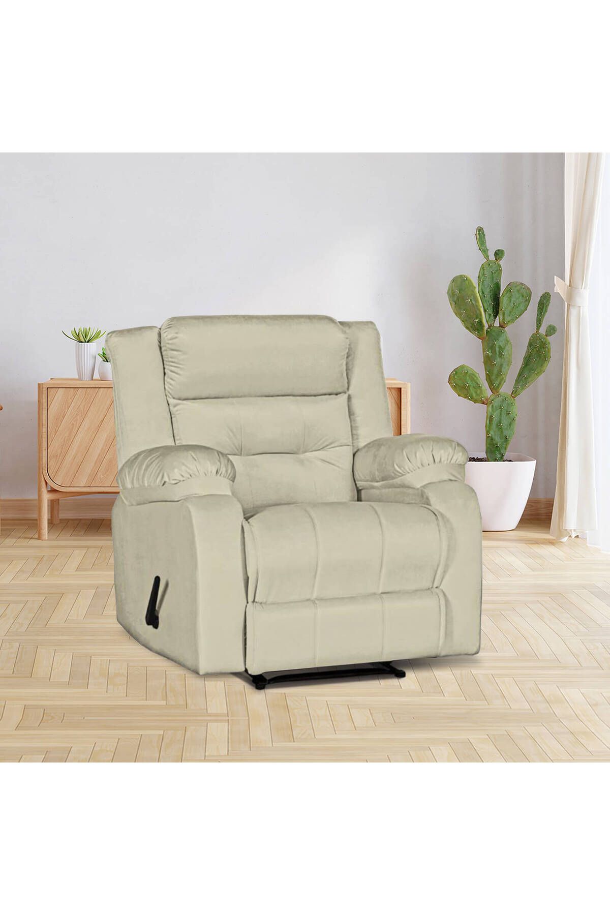 Lazy Vibes-MNZ3 | Velvet Rocking & Rotating Recliner Chair - Light Beige Lazy Vibes 1