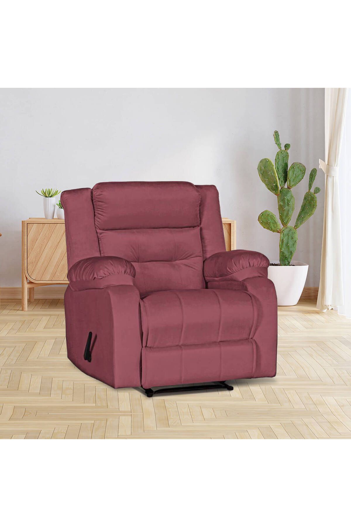 Lazy Vibes-MNZ3 | Velvet Rocking & Rotating Recliner Chair - Dark Pink Lazy Vibes 1