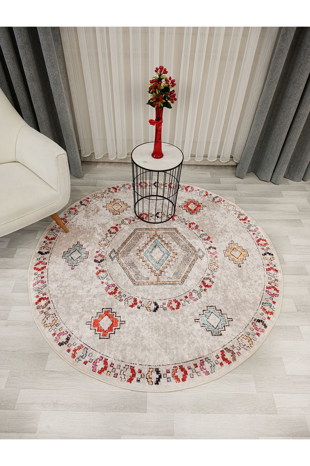 Brillant BEJ Renk Etnik Kilim Desen Kaymaz Taban Halı