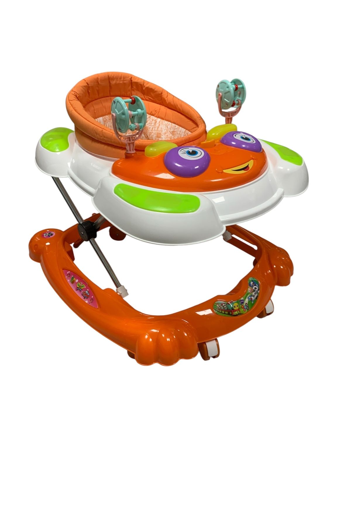 Kids 7 Ayak Müzikli Bebek Yürüteç Göz Modeli turuncu Beyaz