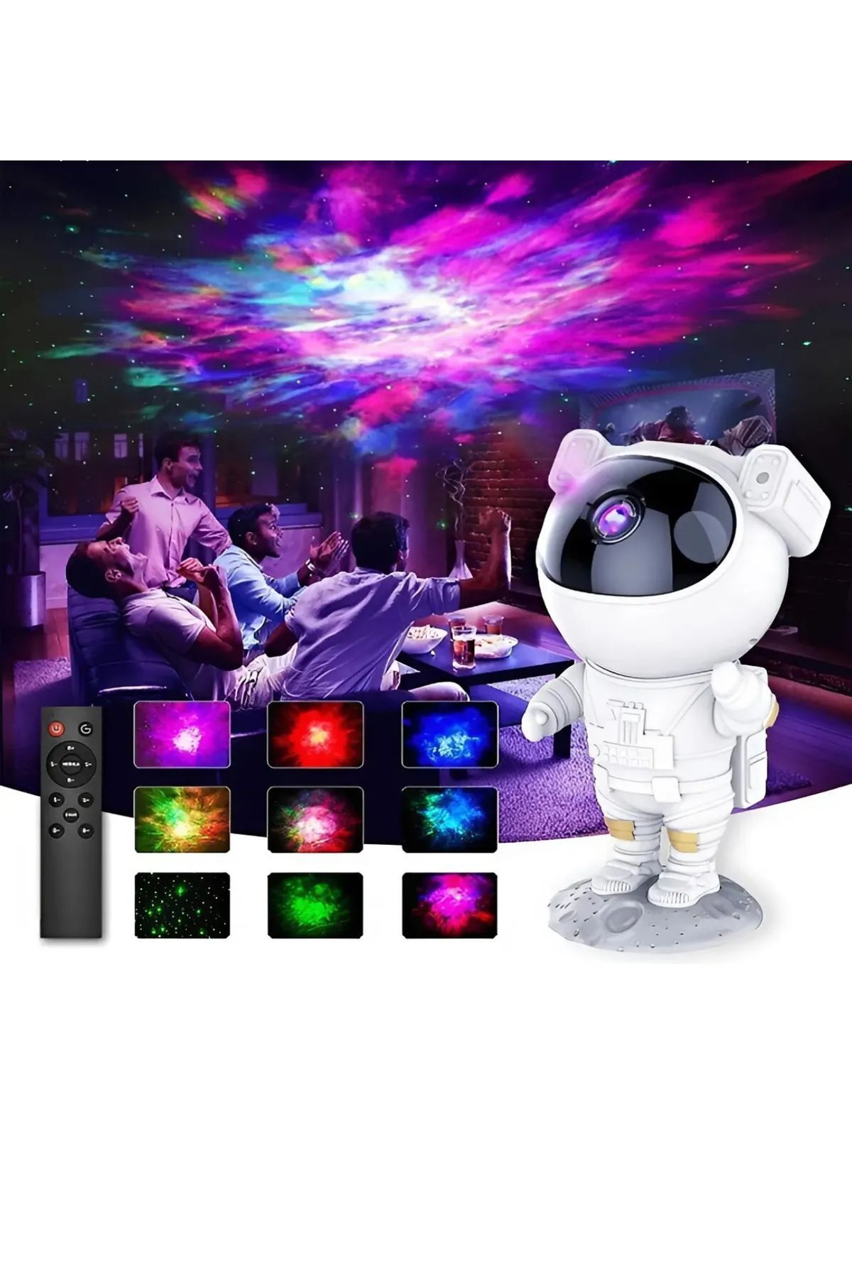 BOXMONİ Astronot Projektör Led Işık Lazer Galaxy 360 Yıldız Projeksiyon Bulutsusu Çocuk Gece Lambası