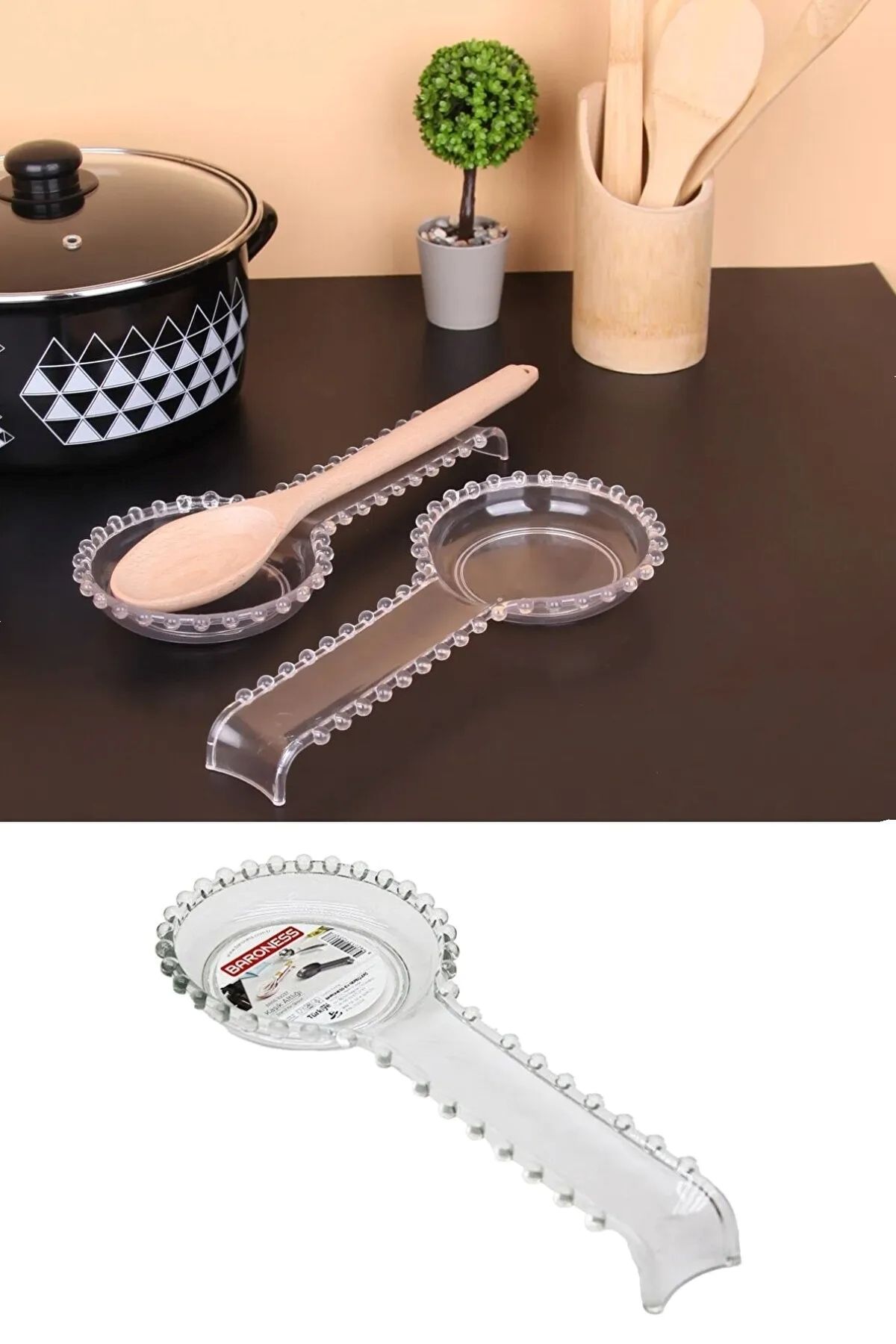Parland Lux Kristal Boncuklu Plastik Kirli Kaşıklık Altlığı Kepçe Ve Kaşık Altı Kaşık Nihalesi 28CM
