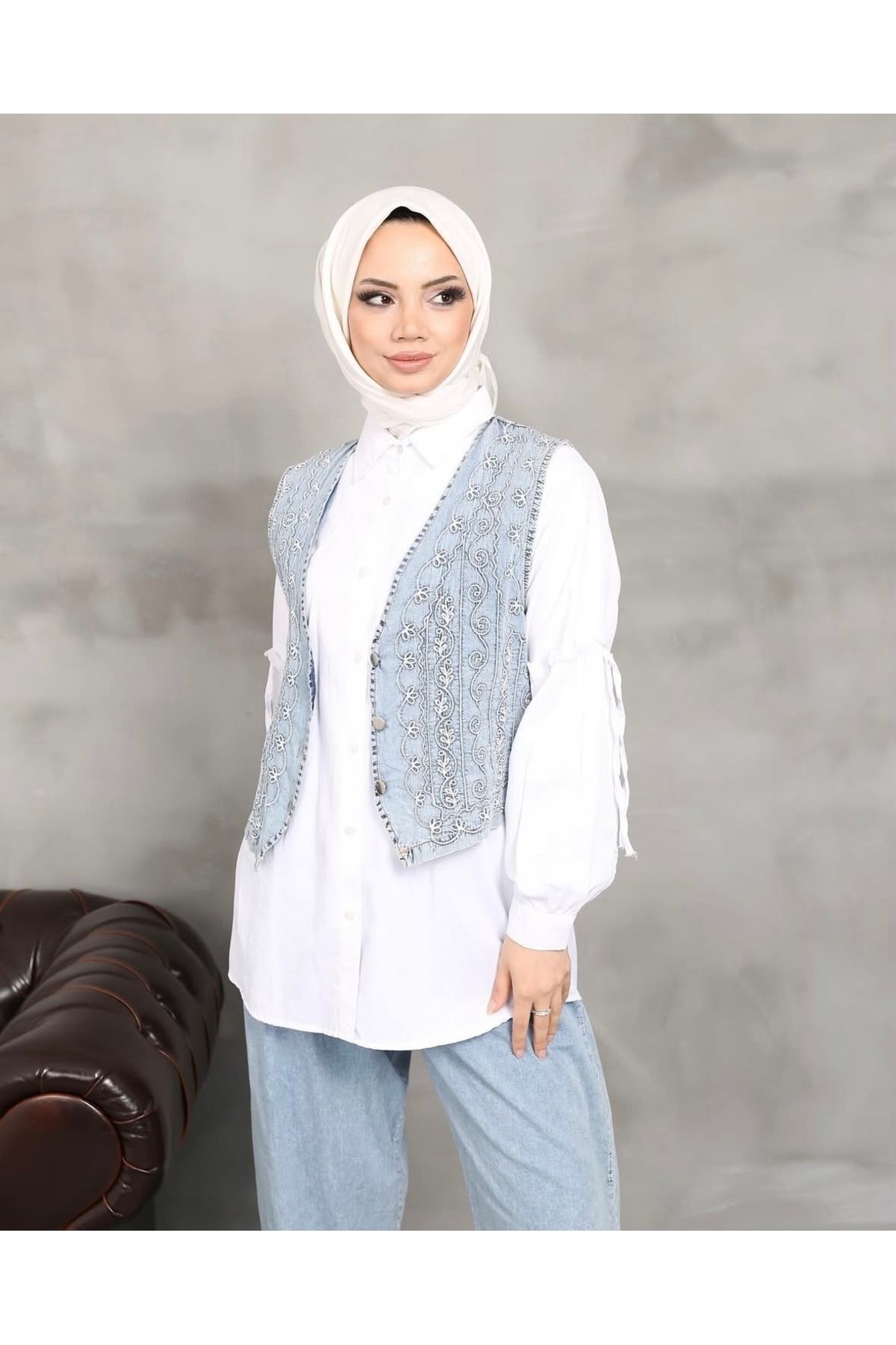 Hatun Atila Etnik yelekli kot takım