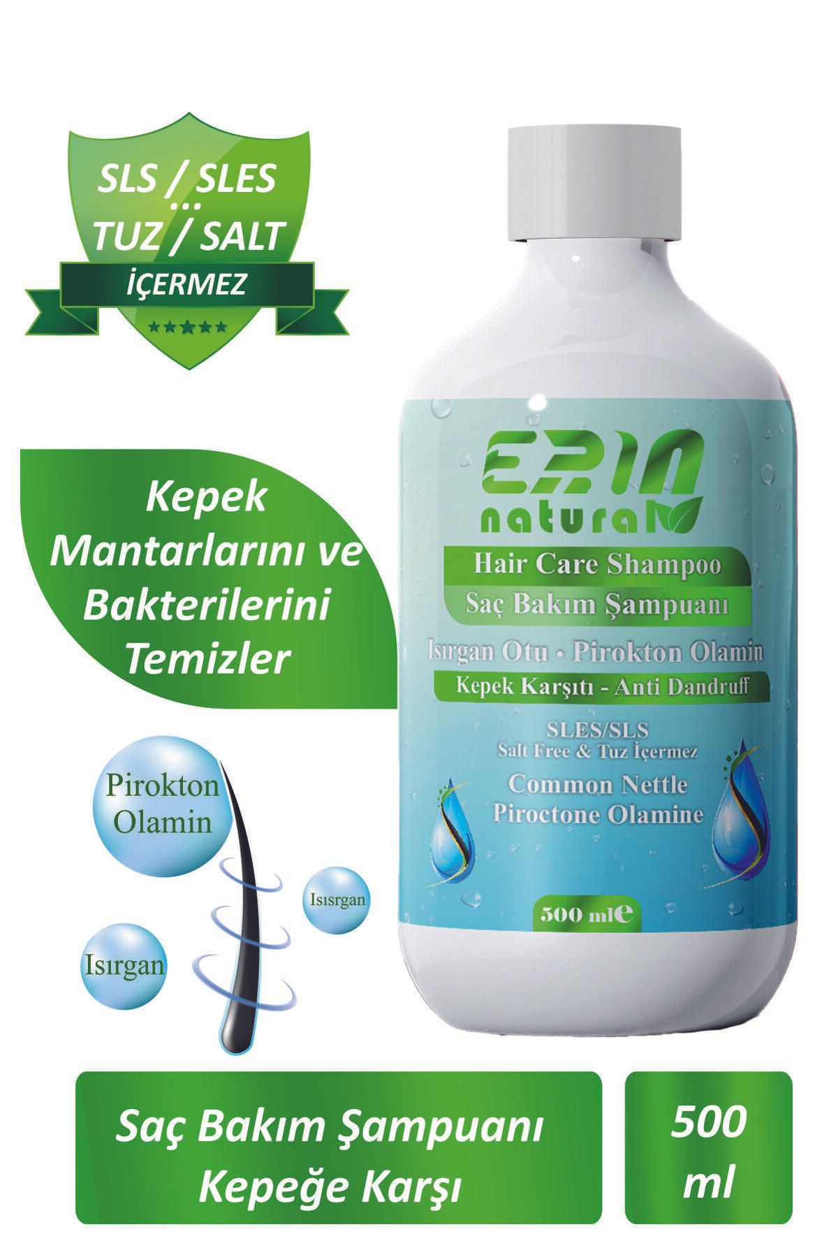 Erin Natural Kepeğe Karşı Etkili Saç Bakım Şampuanı 500 ml