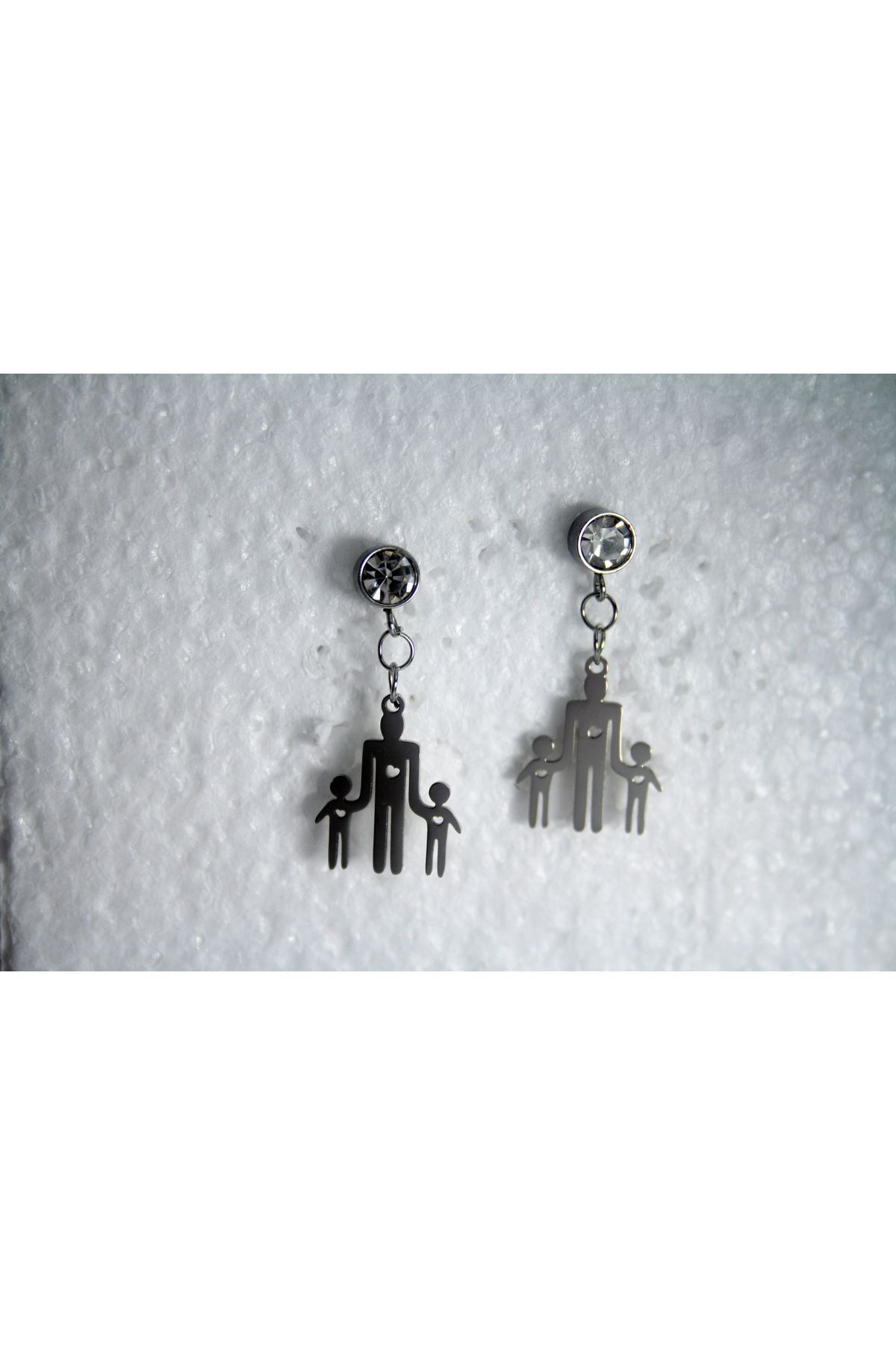 stainless steell aile iki çocuk çelik küpe