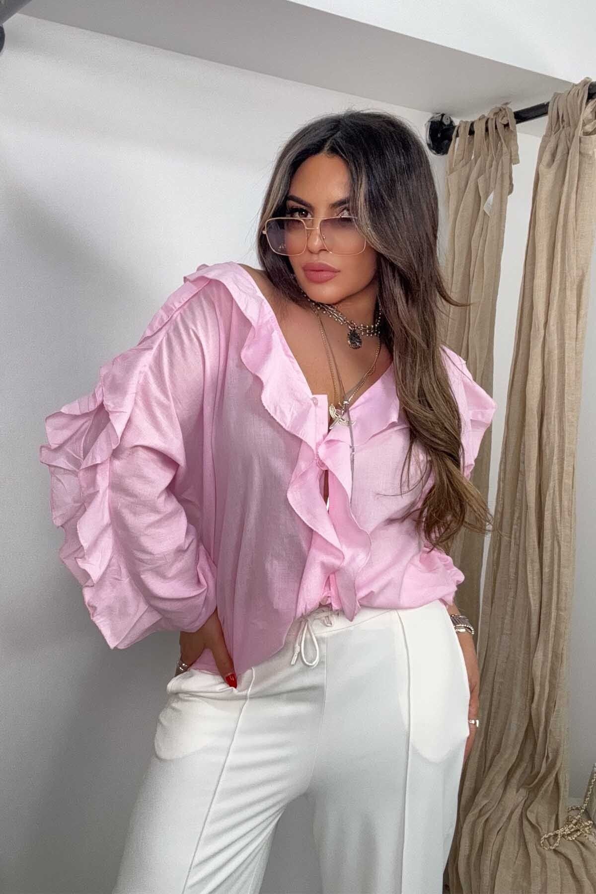 Sohotique By P Volanlı Dökümlü Gömlek Pembe