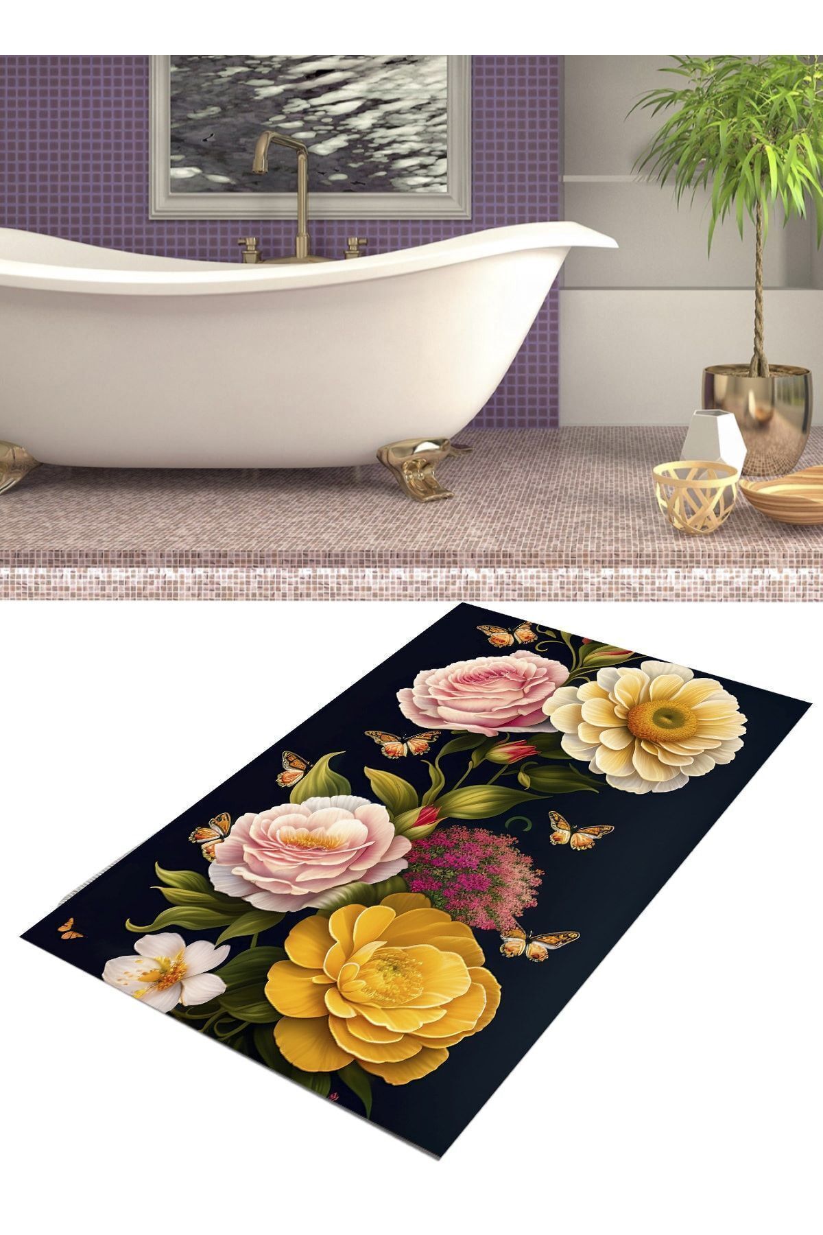 Tulips, Cotton Woven Sole, Machine Washable, Non-Slip, Bath Rug (80 X 120 CM)