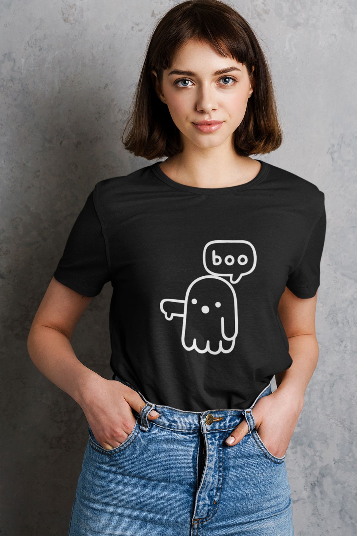 qoeuyl boutique Boo Eğlenceli Komik Baskılı %100 Pamuklu Unisex T-Shirt