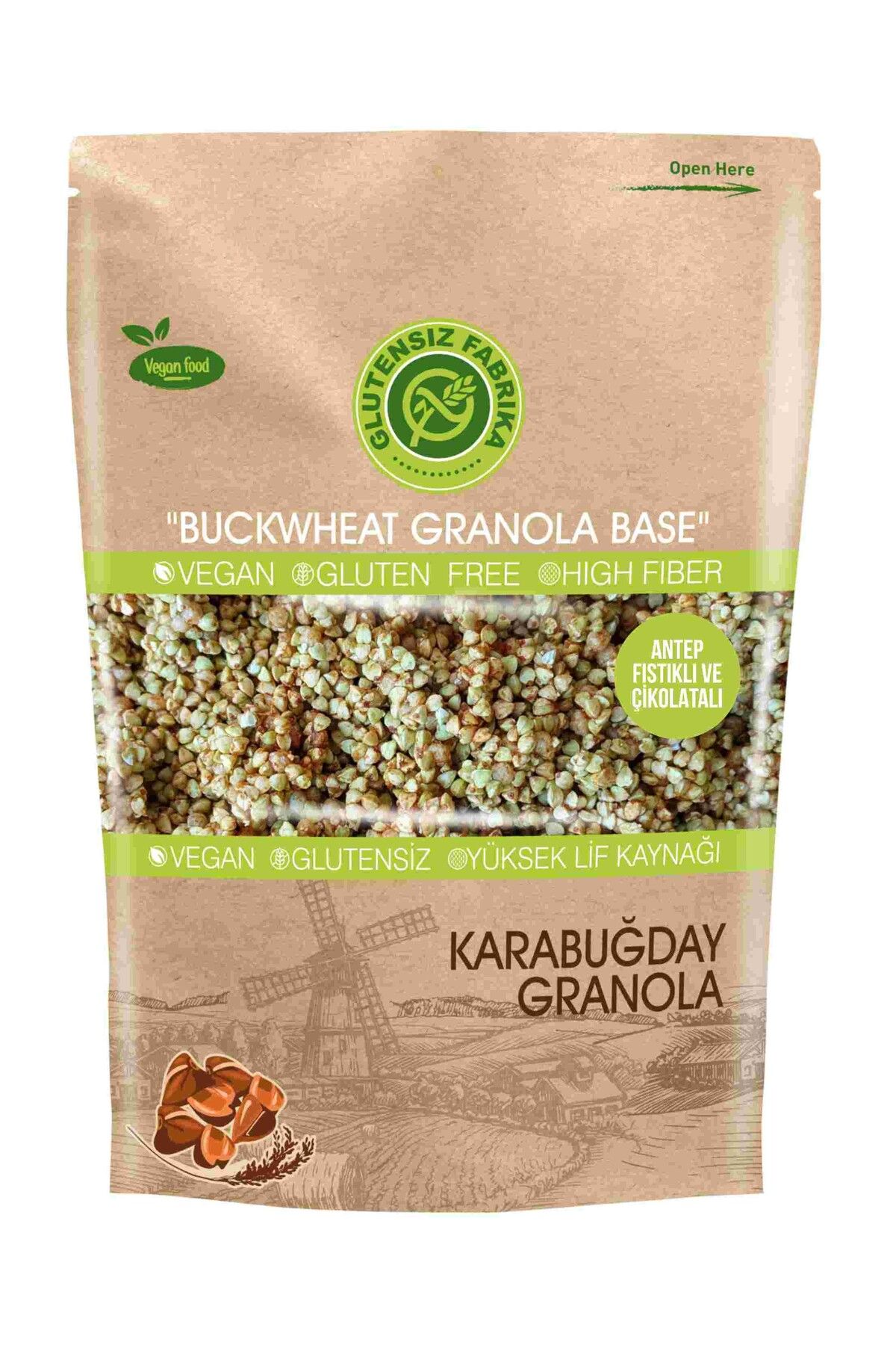 GLUTENSİZ FABRİKA Antep Fıstıklı ve Çikolatalı Yulaf & Karabuğday Granola 300 Gram