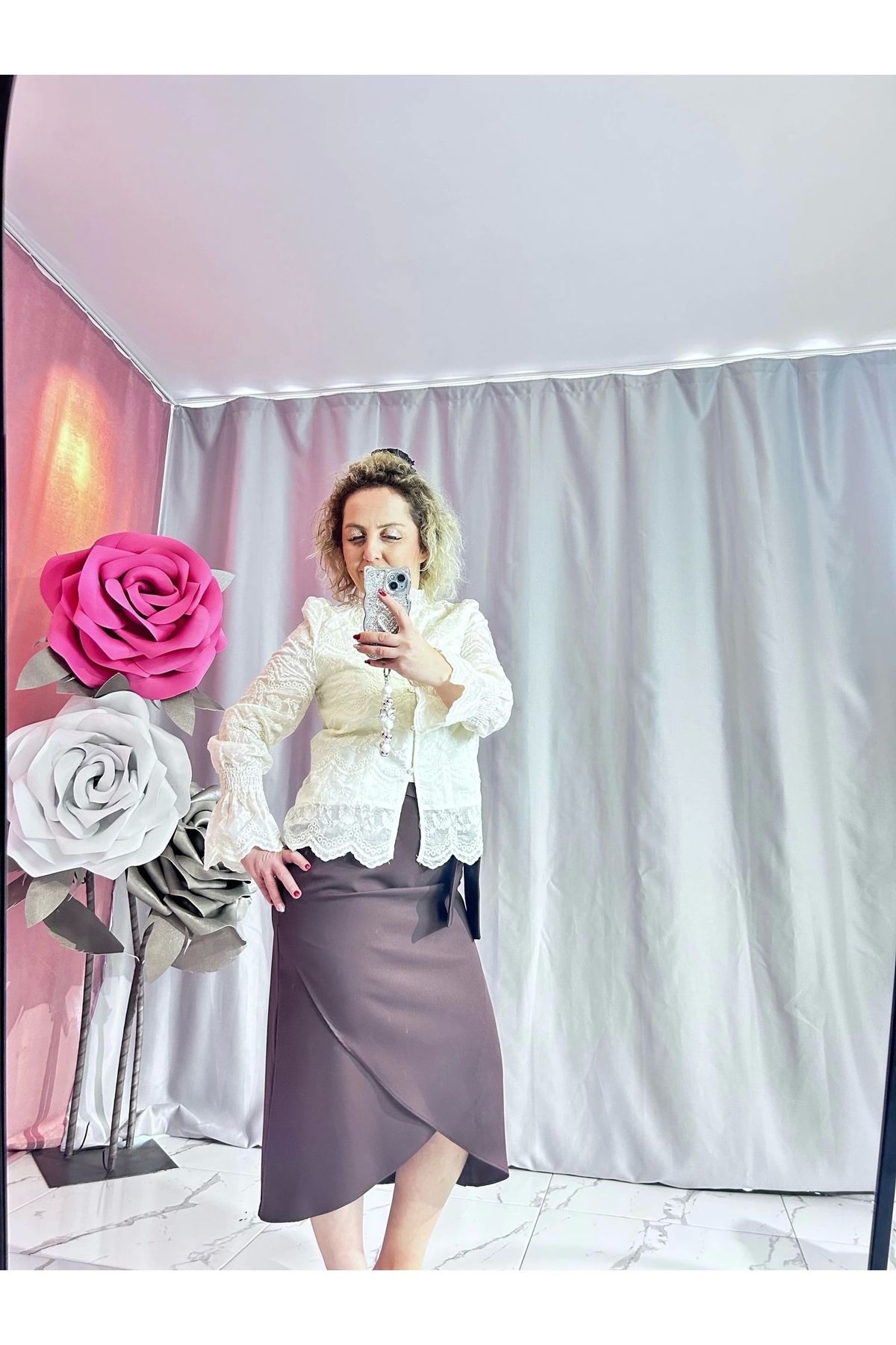 hulyasenturk butik KAHVERENGİ KUŞAK DETAYLI KALEM ETEK