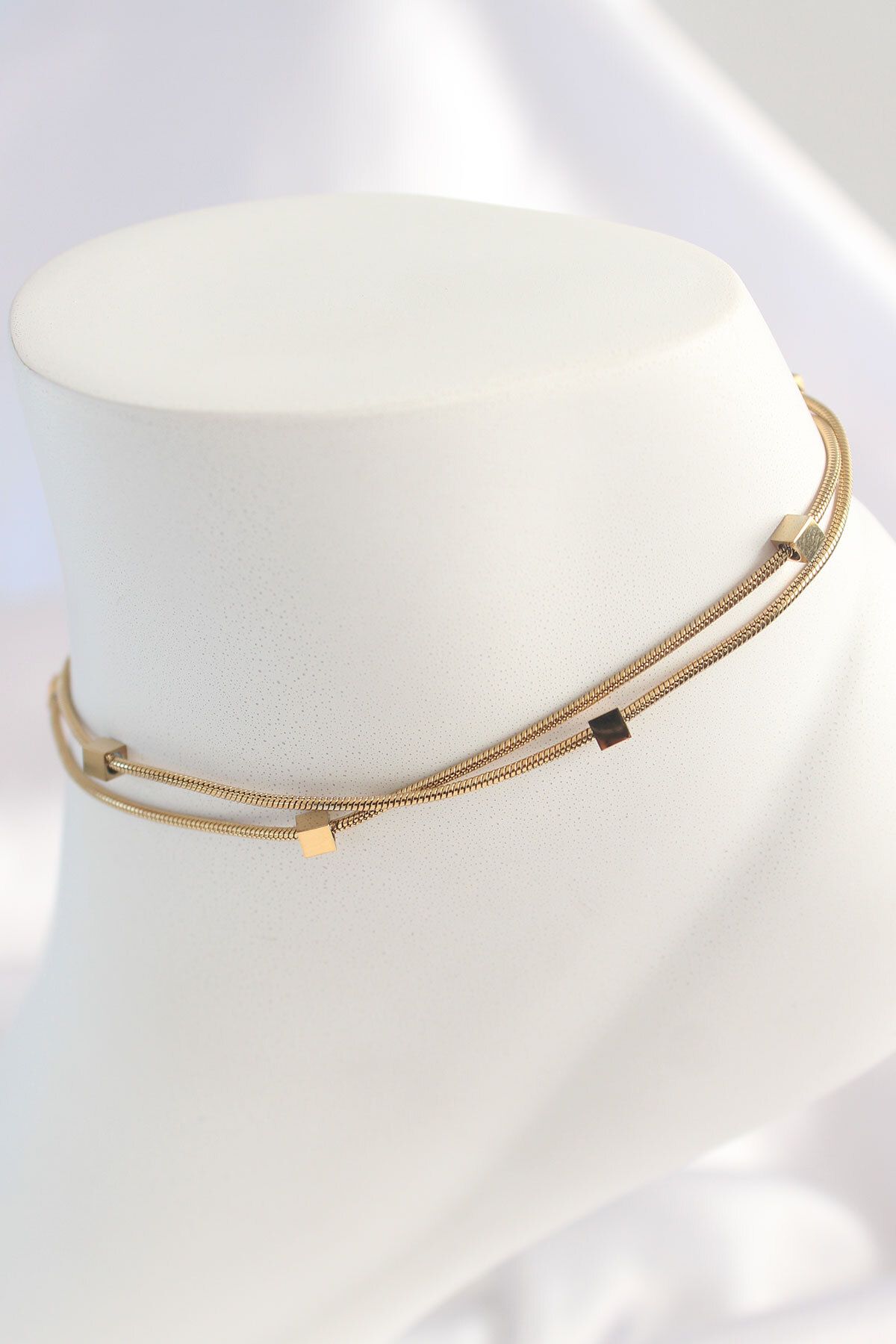 callerrons accessories Gold Renk 2'li Minimal Kare Model Kadın Halhal - EBJ250315W32045