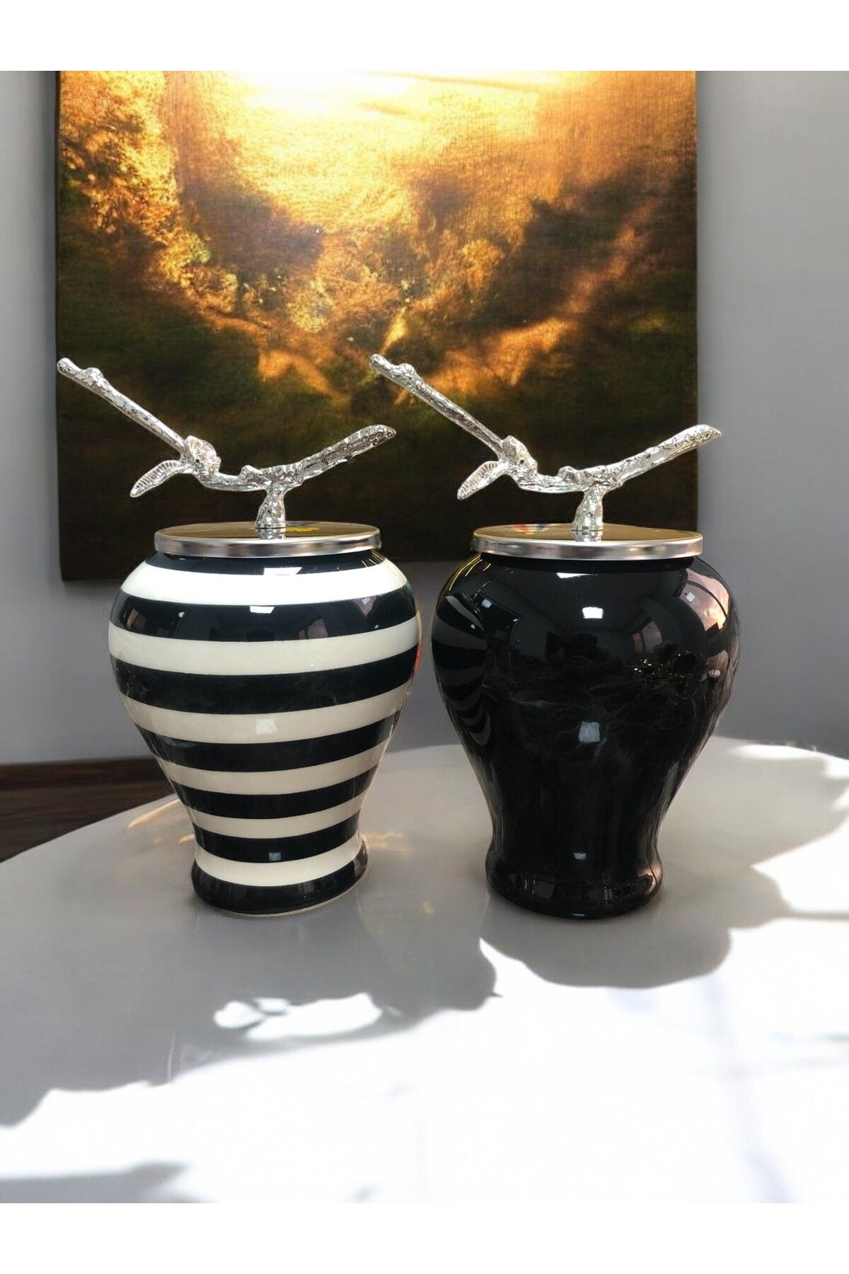ferayhome Dekoratif Obje Metalli Şah Küp 2 li Siyah Klasik Zebra GÜMÜŞ
