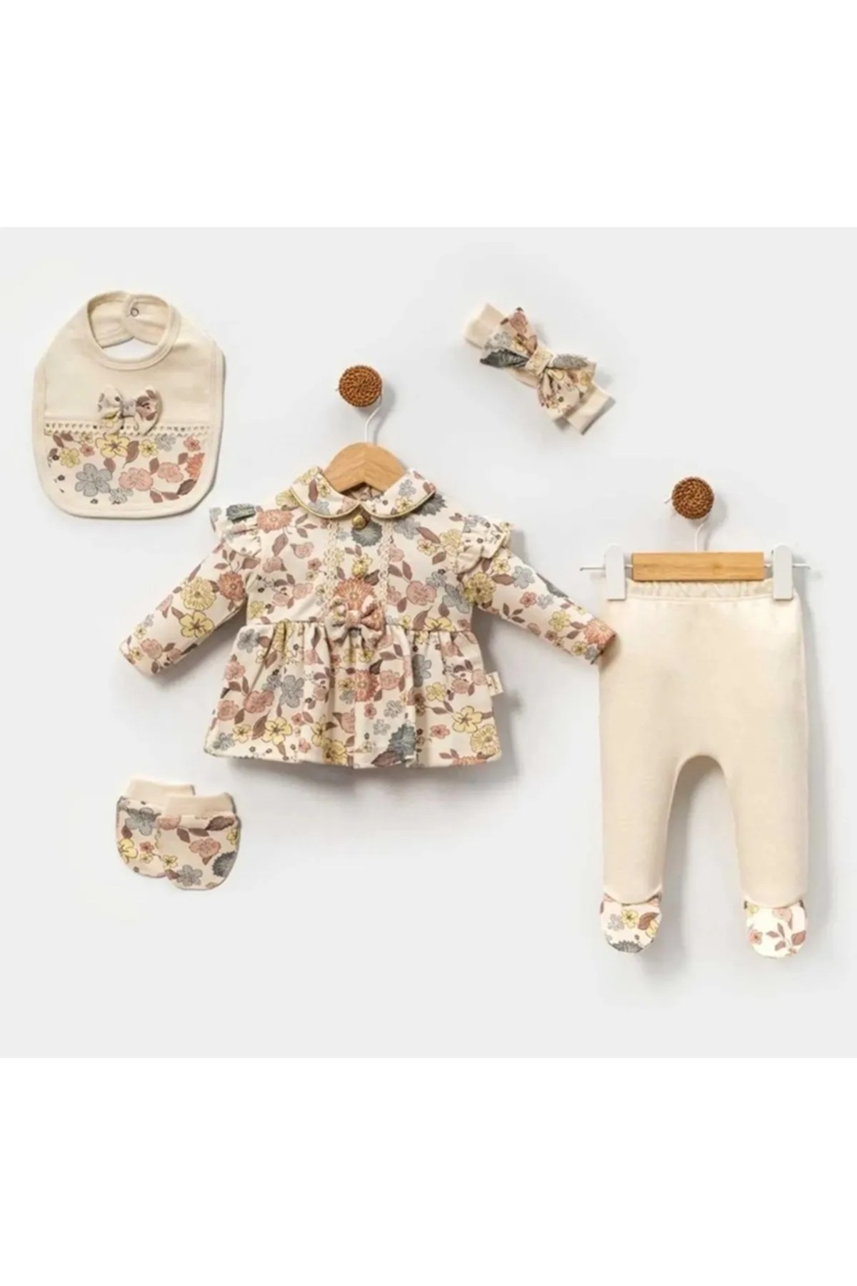 ENİA BABY KIZ BEBEK % 100 PAMUKLU YENİDOĞANGÜPÜRLÜ 5 PARÇA HASTANE ÇIKIŞ SETİ YENİDOĞAN fotoğrafı 2 (önizleme)