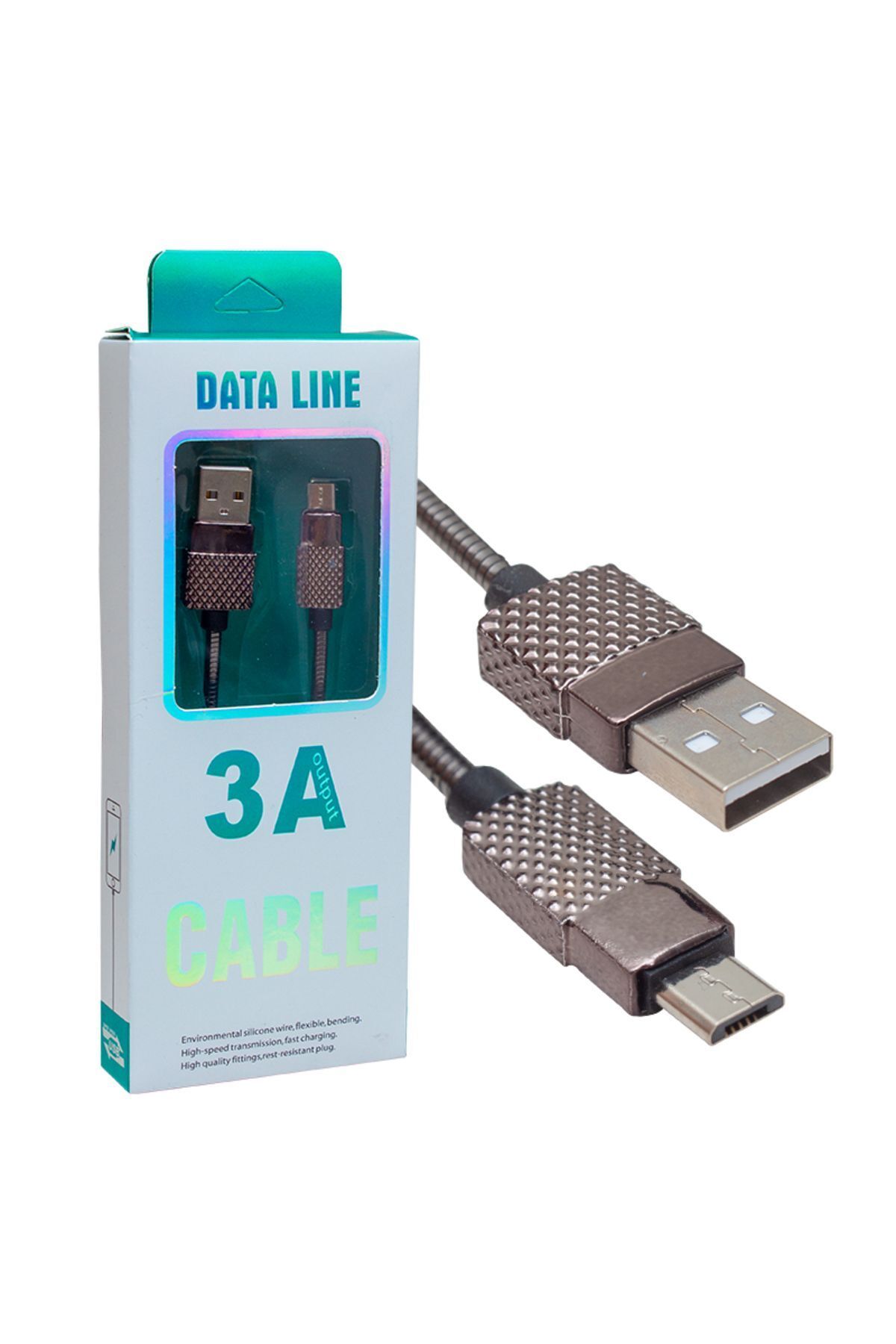 Shop58 3 AMPER METAL YAYLI MICRO USB DATA VE ŞARJ KABLOSU 1 METRE (4172)
