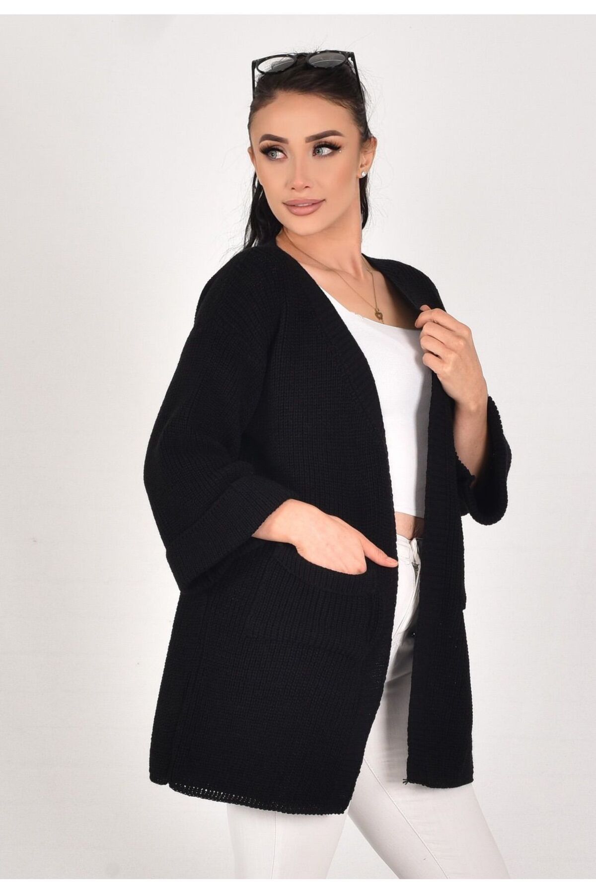 K-ODEA BUTİK Oversize Siyah Triko Ceket Kadın