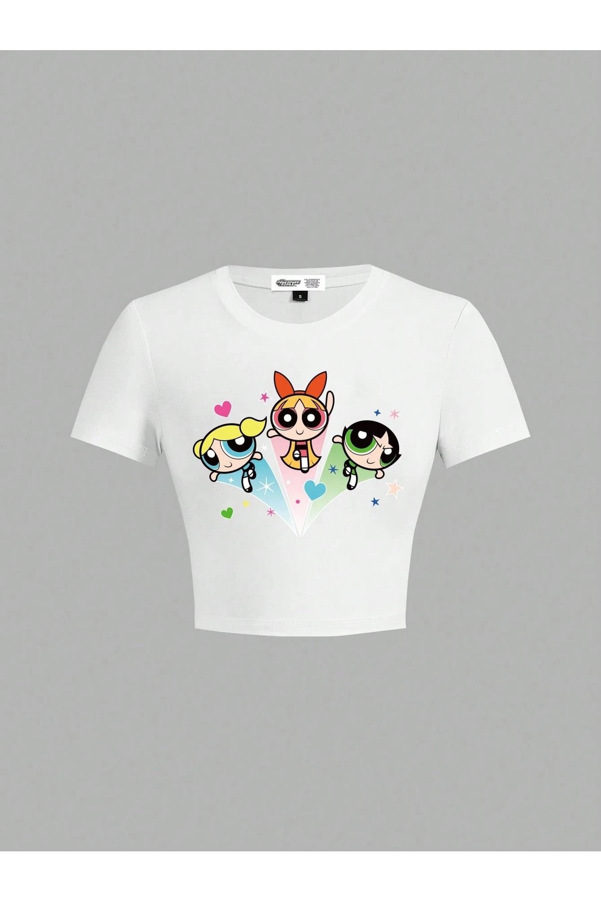 OVER HEAD Kadın Beyaz Power Girls Baskılı Baby Tee Crop T-shirt