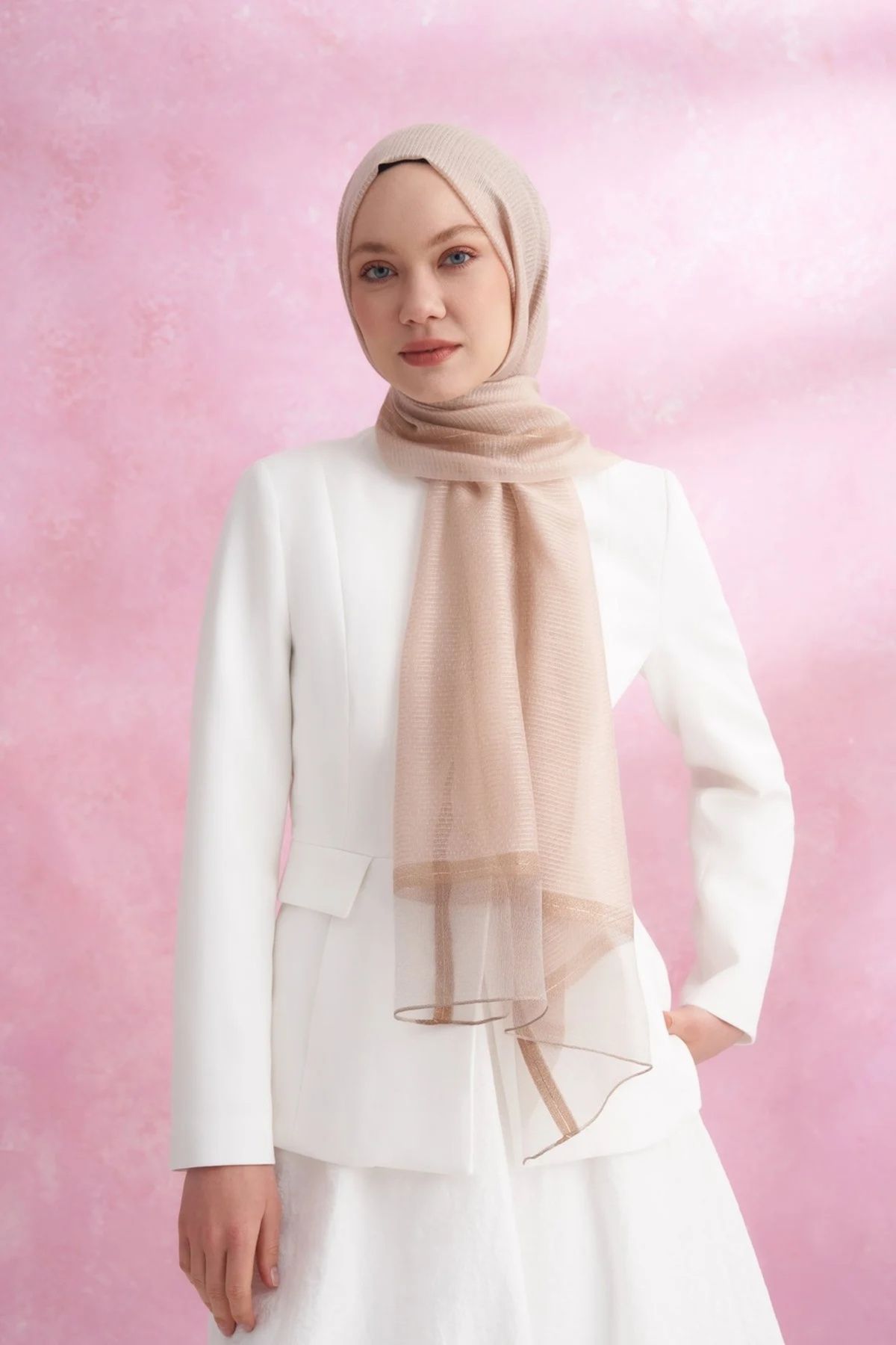 ARMANDA İPEKLİ PEONY ŞAL - BEJ (İnce hafif)