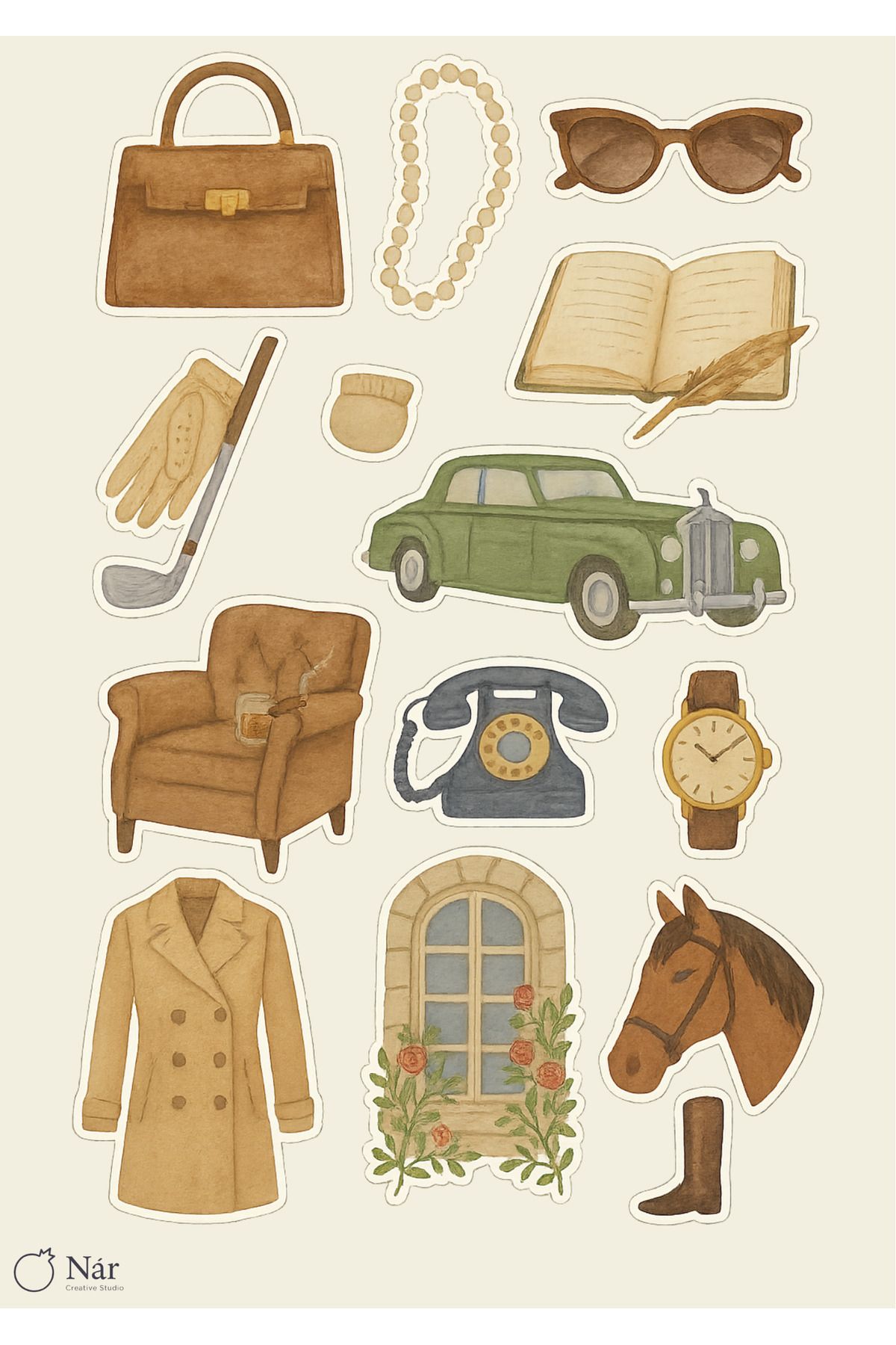 sticker Zarafetin Mirası Sticker Seti - 4 Sayfa - Vintage Temalı Çıkartmalar