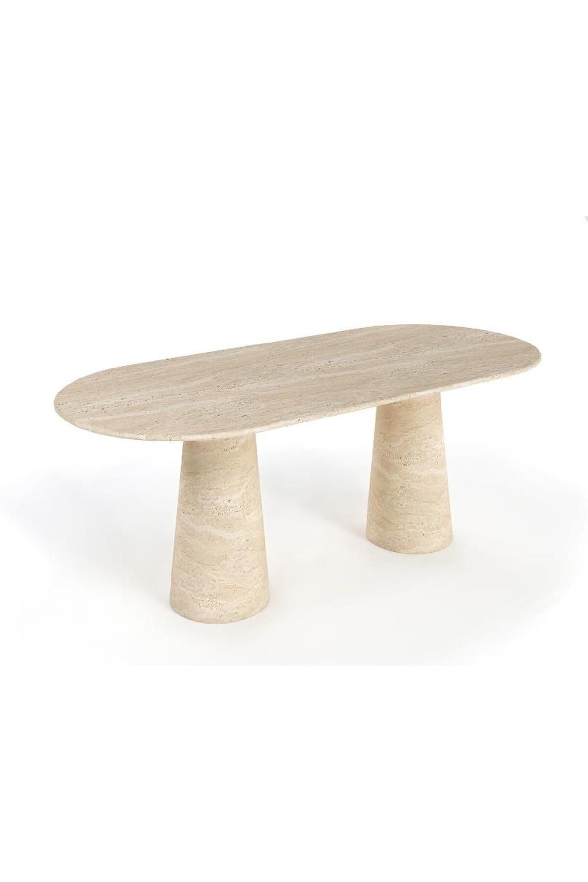 SETABIANCA Evza Mermer Traverten Oval Masa 100*200*80 Cm