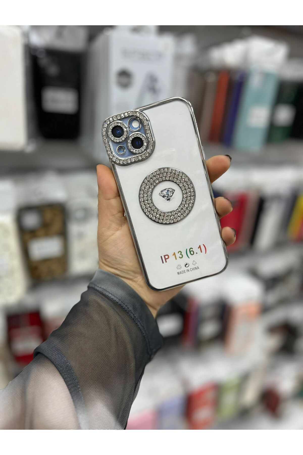 TECNOTREND Apple iPhone 13 Kılıf Kamera Korumalı Taş Süslemeli Arkası Şeffaf Asya Kapak