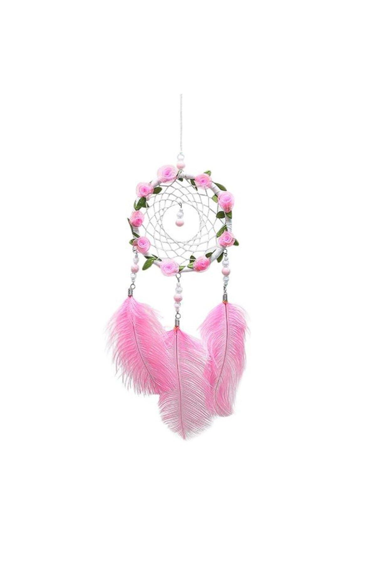 Shop58 El Yapımı Kuş Tüyü ve Led Işıklı Dekoratif Asma Düş Rüya Kapanı (4172)