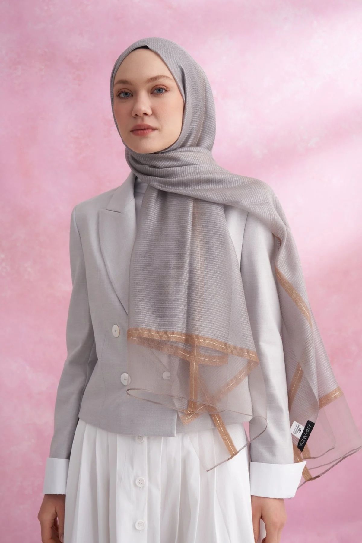 ARMANDA İPEKLİ PEONY ŞAL - GRİ (İnce hafif)