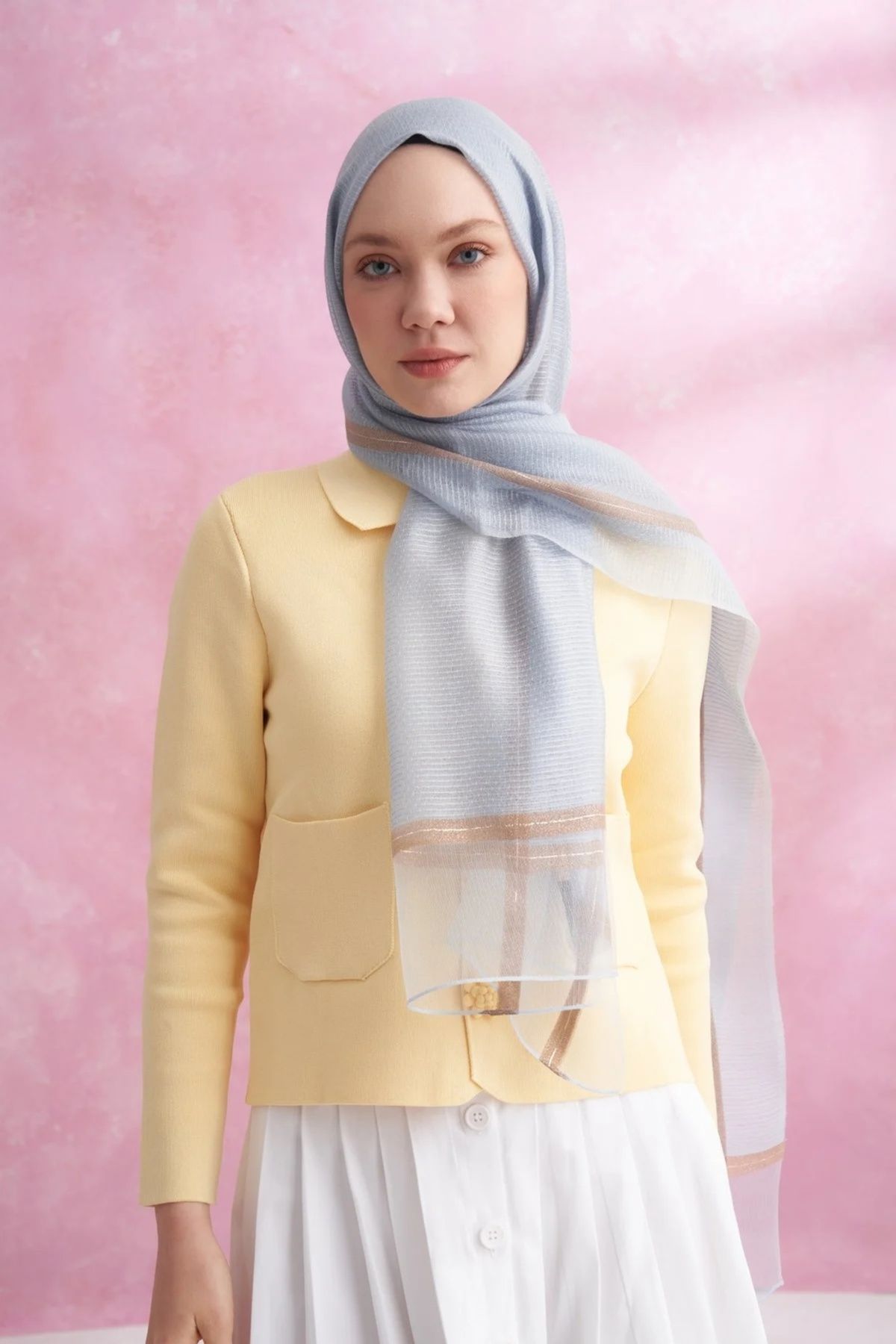 ARMANDA İPEKLİ PEONY ŞAL - KOT MAVİSİ (İnce hafif)