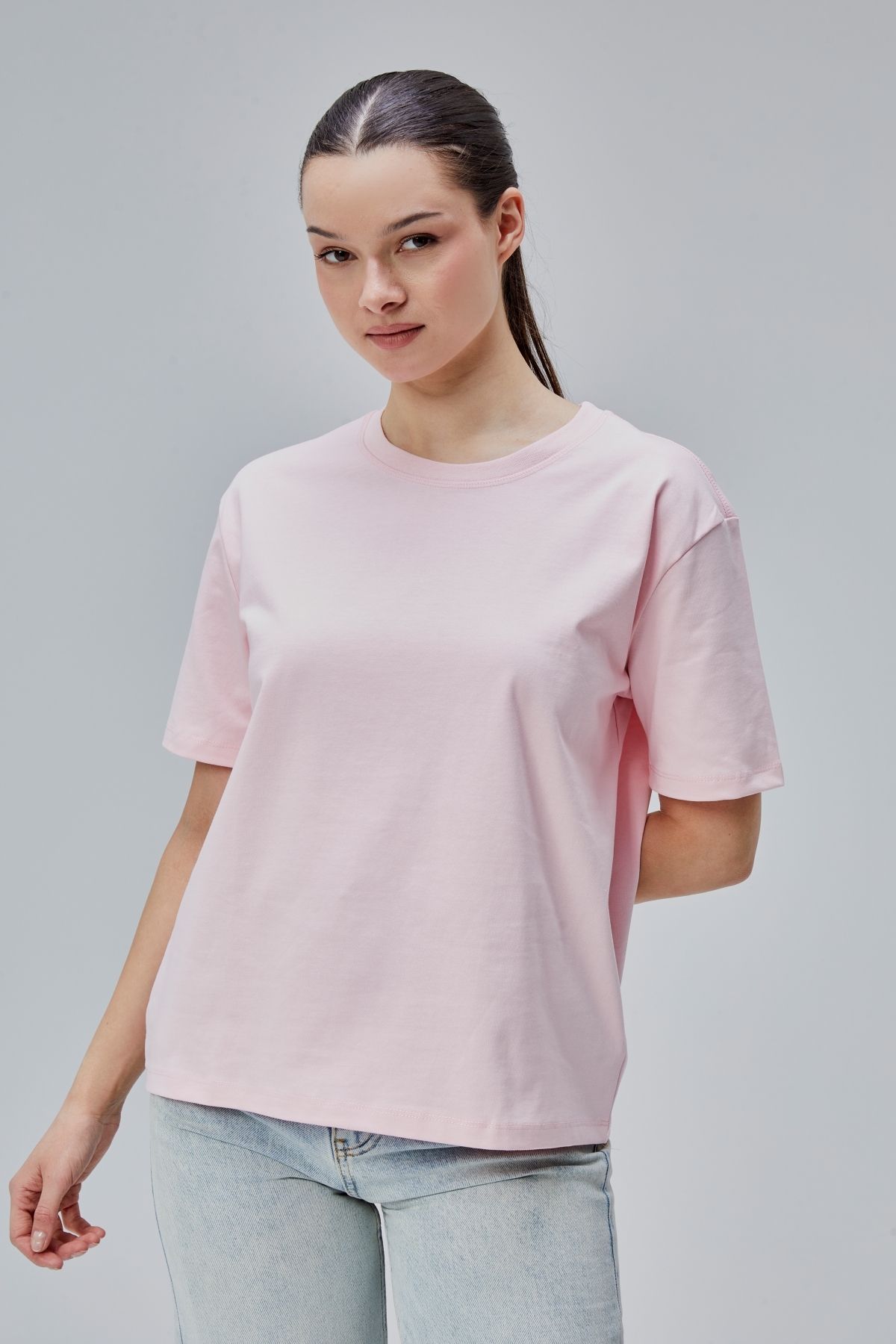 Loomly Dekoratif Dikişli Bisiklet Yaka Tshirt Pembe