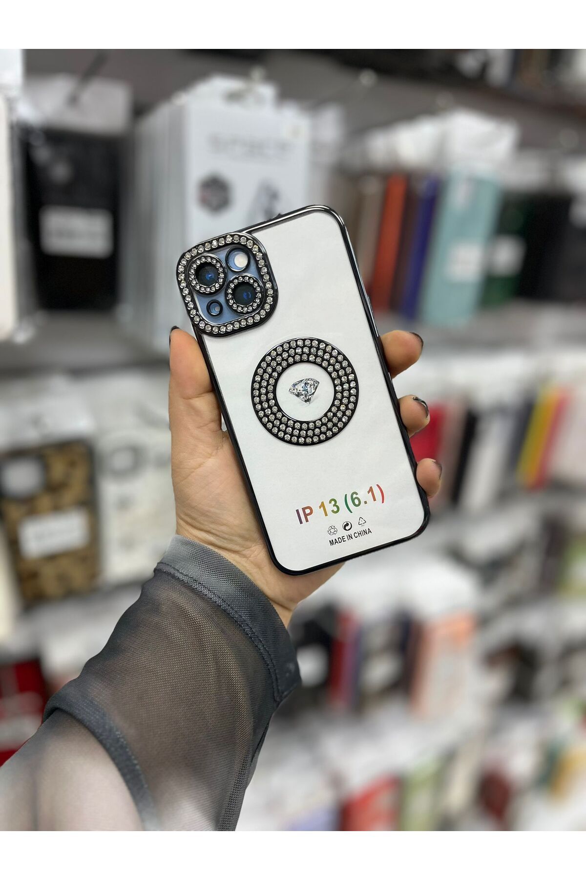 TECNOTREND Apple iPhone 13 Kılıf Kamera Korumalı Taş Süslemeli Arkası Şeffaf Asya Kapak
