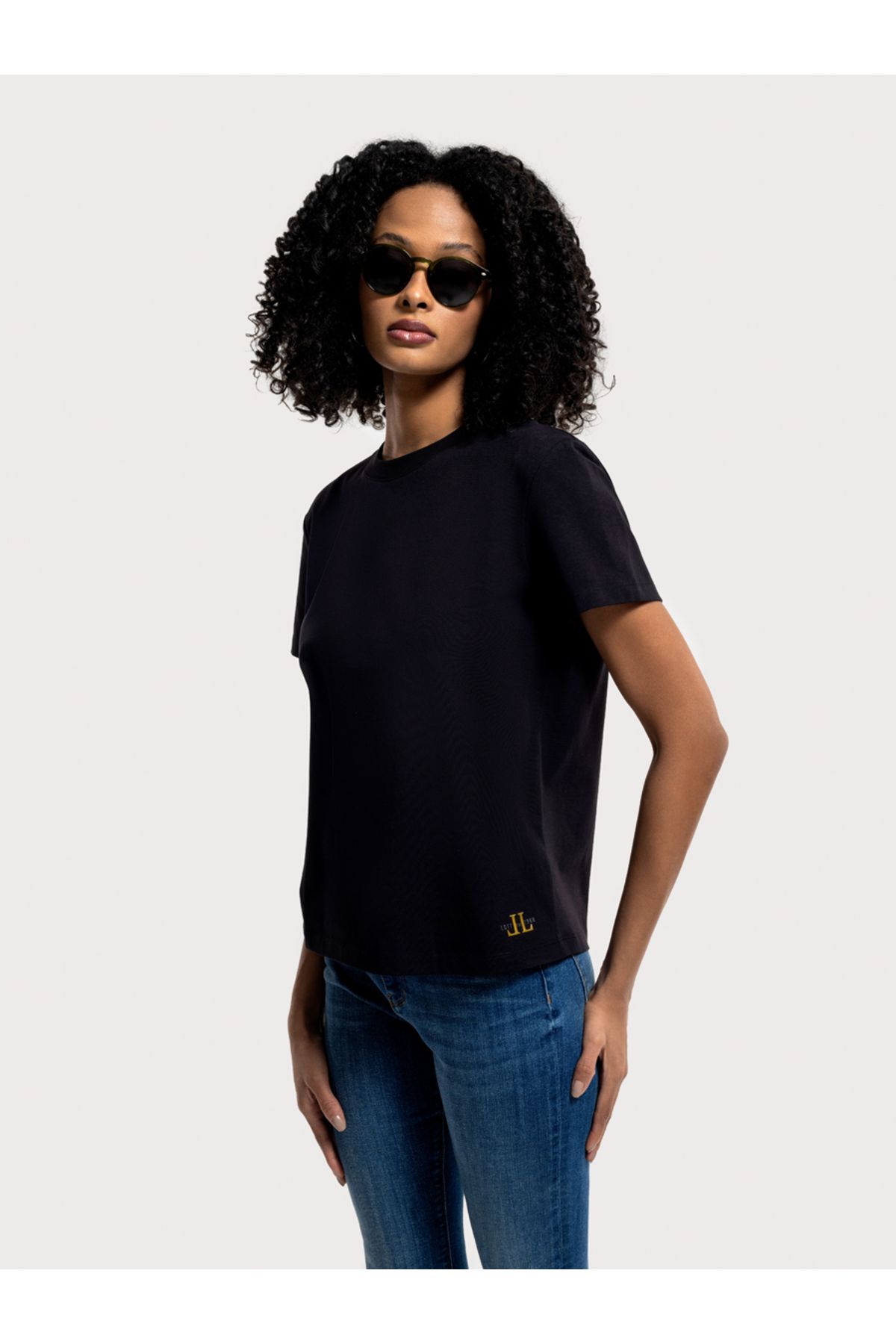 Loft LF2036285 Siyah Kadın Bisiklet Yaka T-shirt