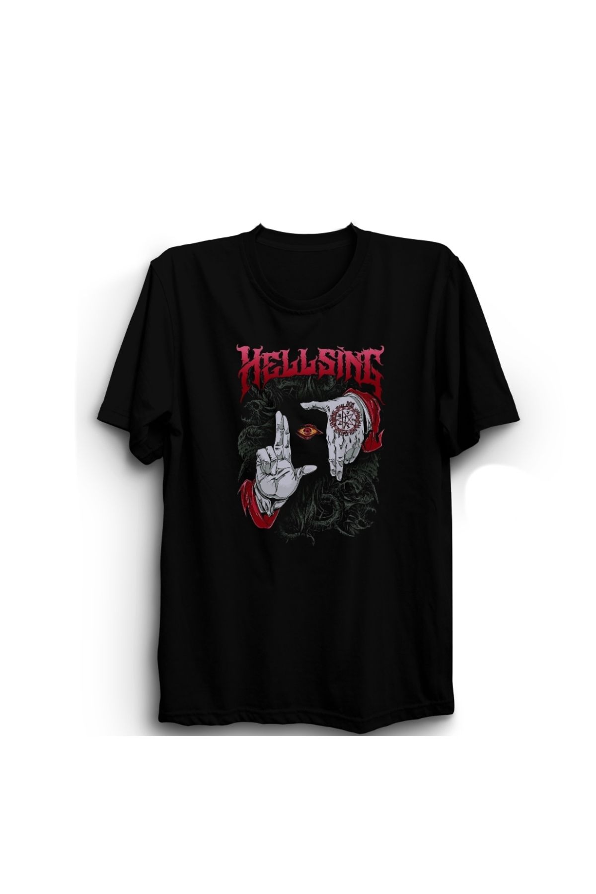 The Fame Hellsing, Hands, Eye, Anime Manga Baskılı, Unisex, Siyah %100 Pamuk Tişört