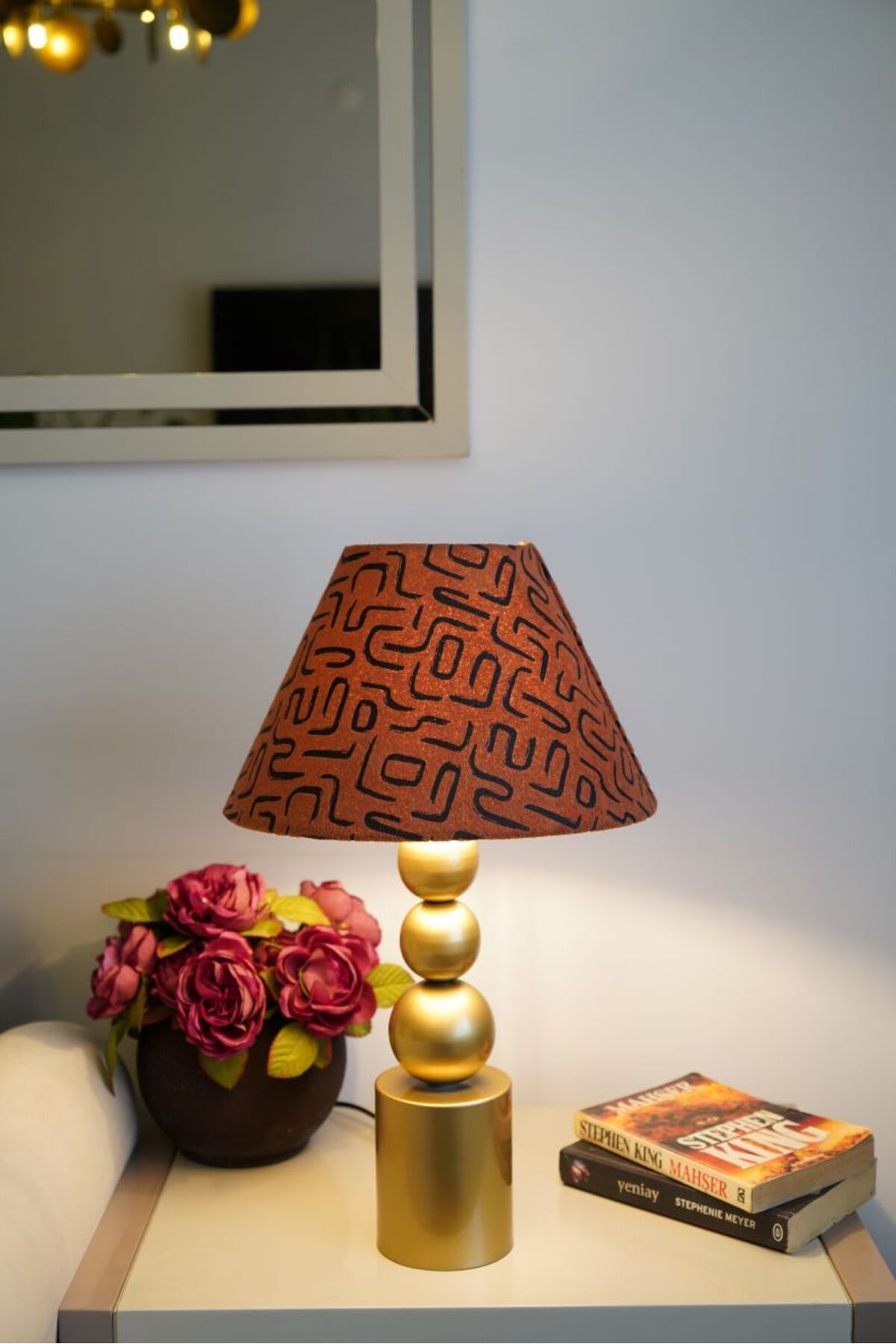 retro home design Özel Eskitme Ayaklı Kadife Kumaş Konik Labirent Desenli Dekoratif Abajur Yatak Odası Salon