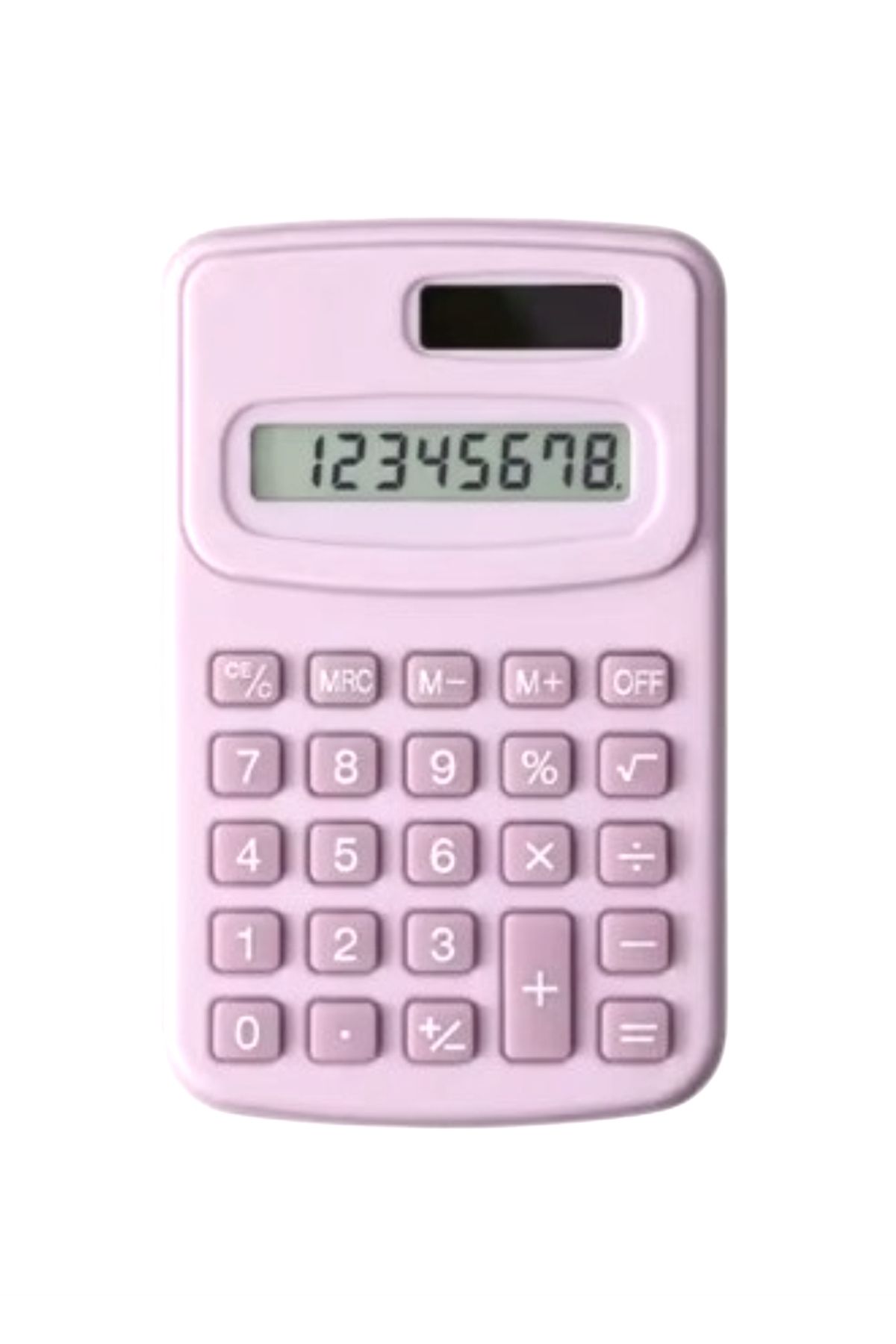 usin Pembe Mini Pilli Günes Enerjili 8 Hane Bellek+ Yüzde Fonksiyonlu Cep Çanta Hesap Makinesi 10*6,5 CM