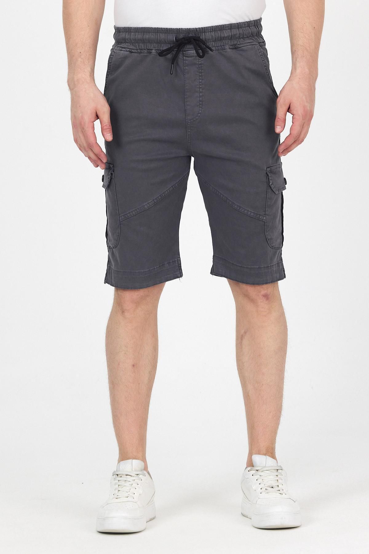 DAMGA JEANS Erkek Beli Lastikli Yazlık Spor Kargo Cep Füme Kapri Şort