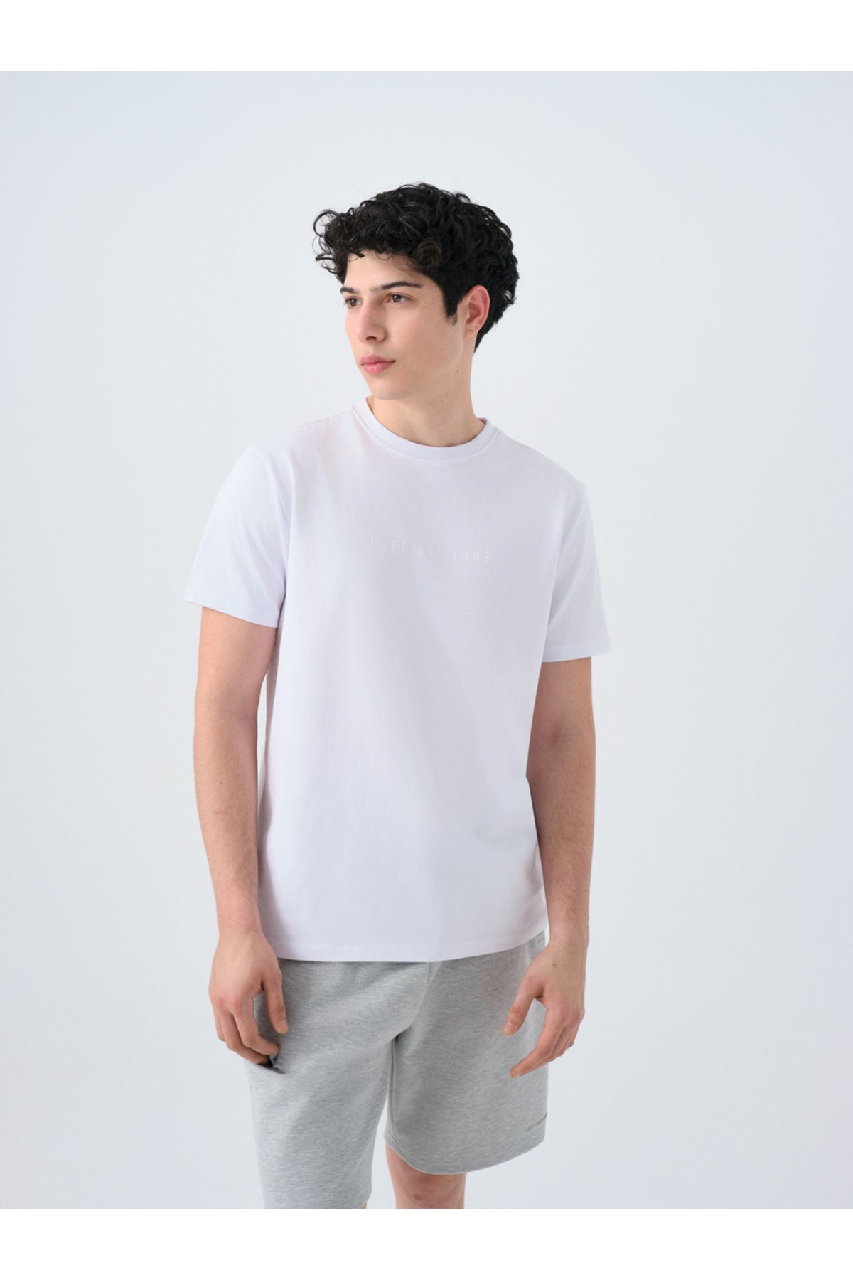 Loft 2039590 Beyaz Erkek Yazı Detaylı Bisiklet Yaka T-Shirt