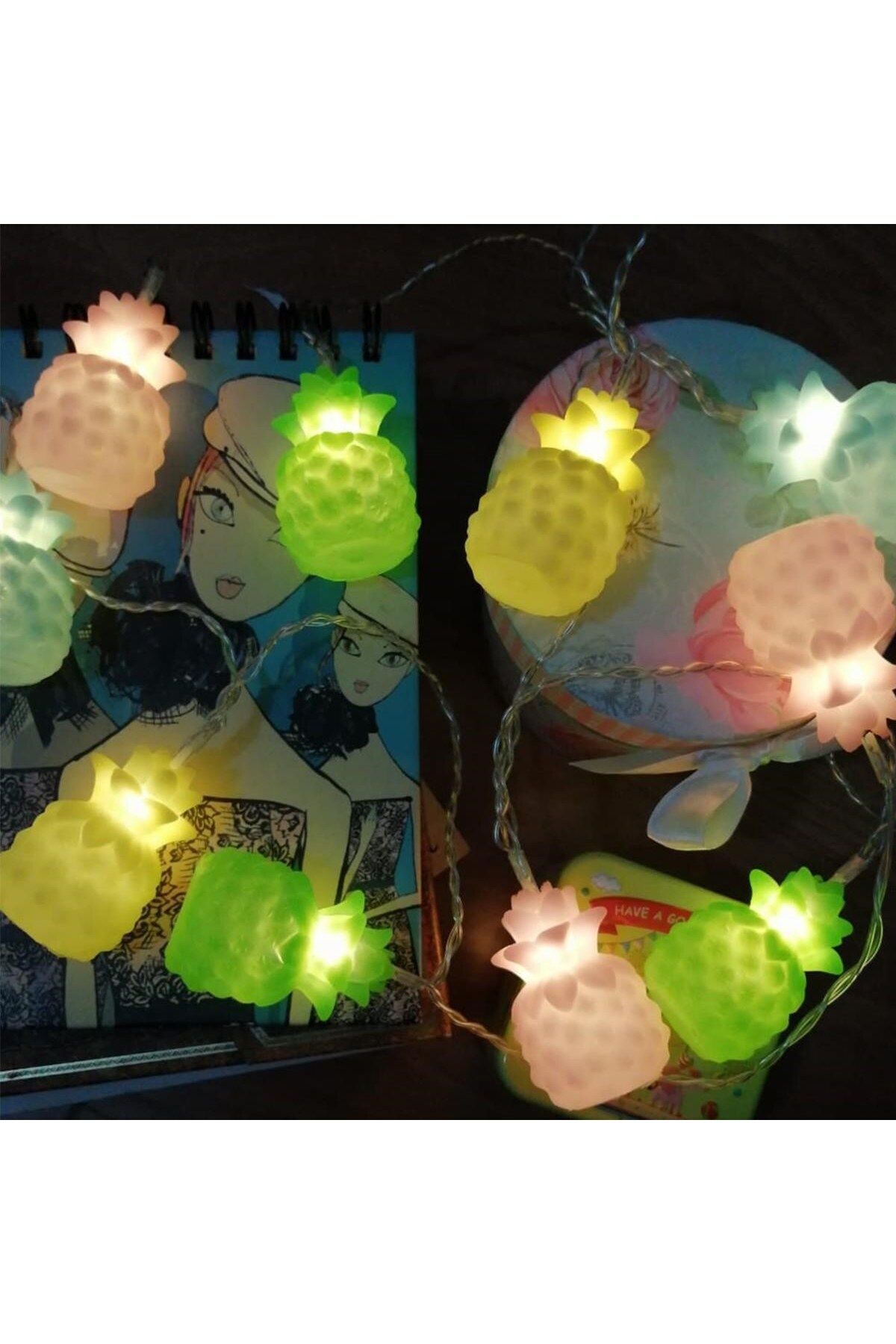 Shop58 Karışık Renk Dekoratif Ananas Dolama 10’lu Şerit Led Işık Zinciri (4172)