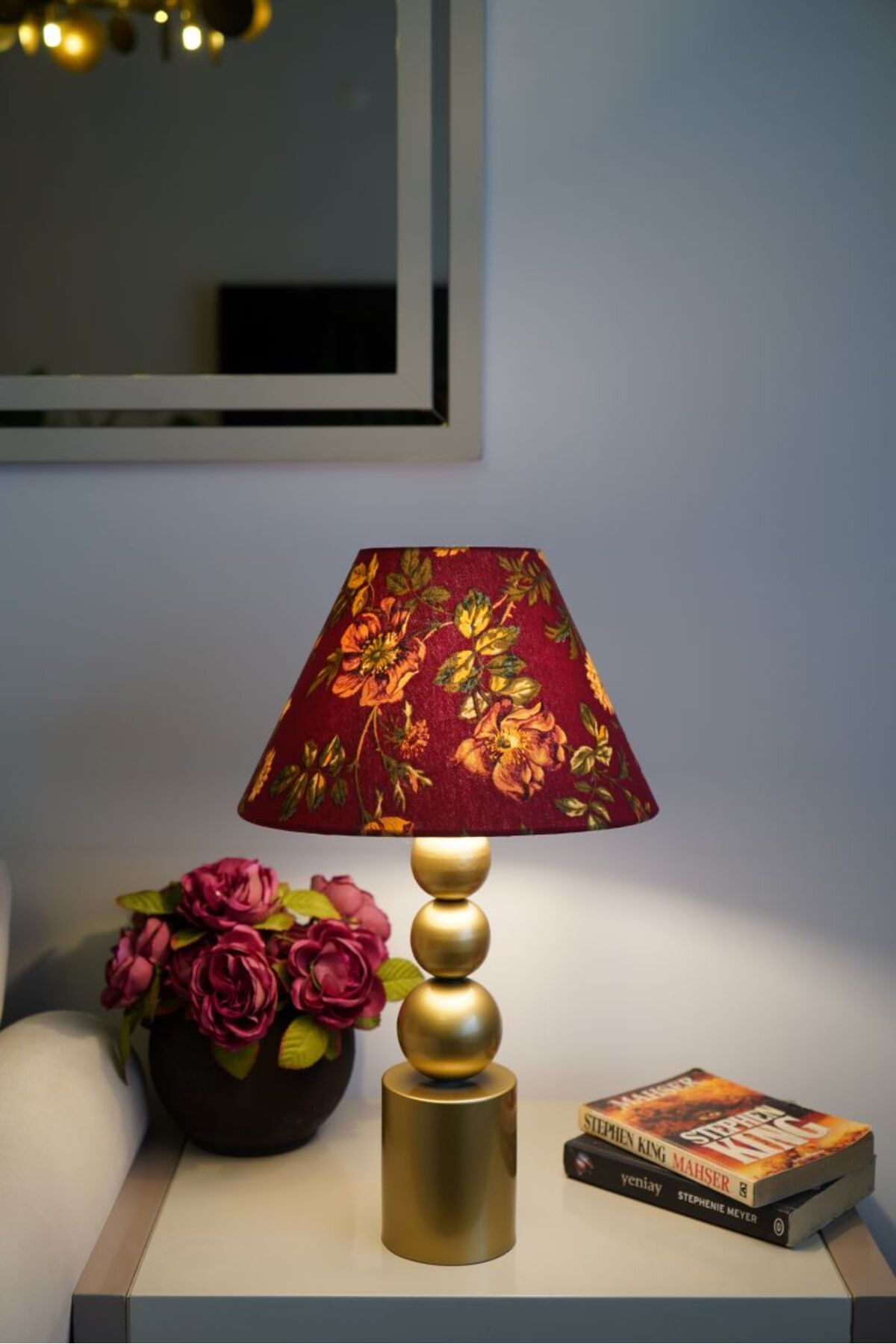 retro home design Özel Eskitme Ayaklı Baskı Kumaş Konik Çiçek Desenli Dekoratif Abajur Yatak Odası Salon