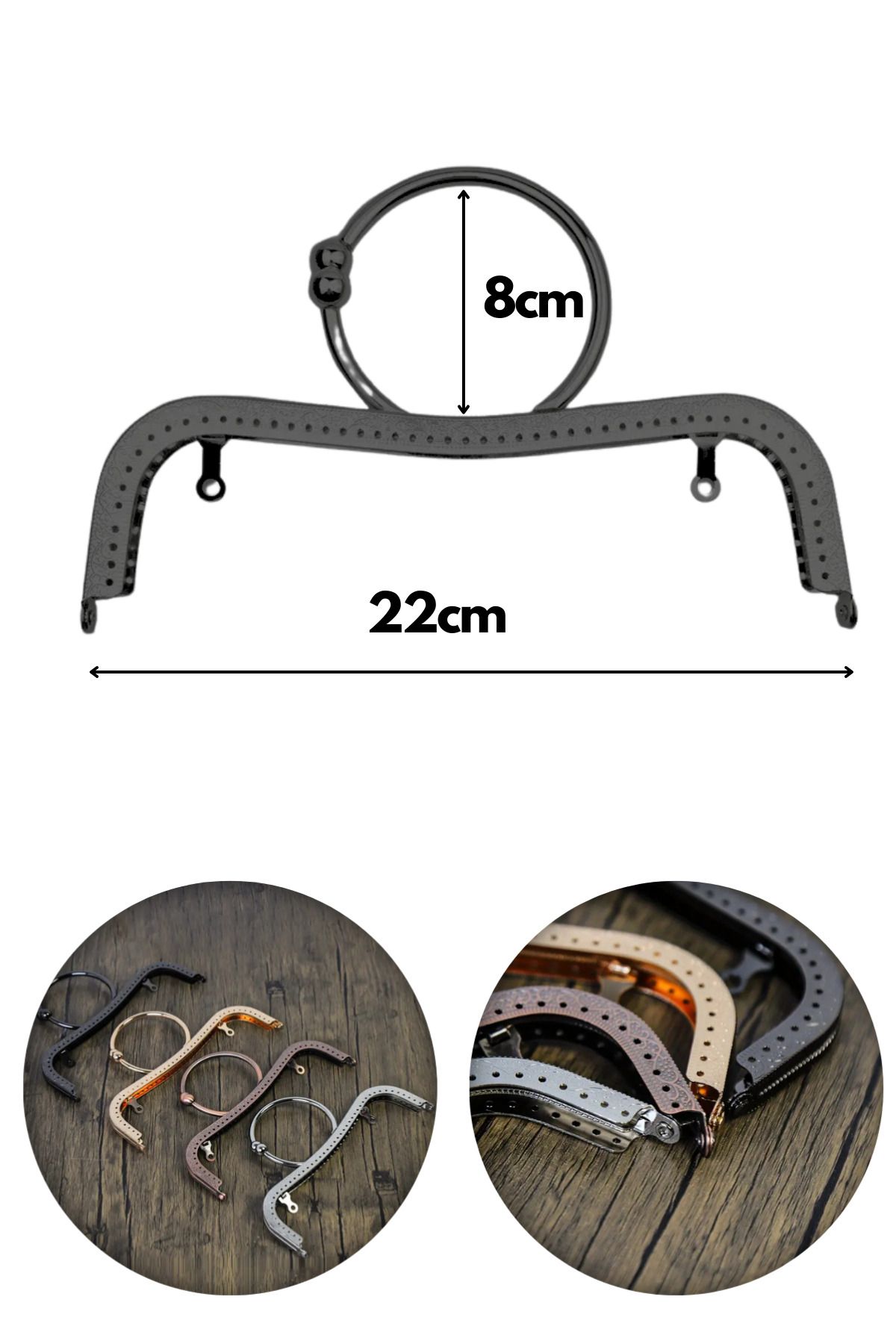 Kardelux Tam Daire Kulplu Metal Vintage Çanta Sapı-22cm
