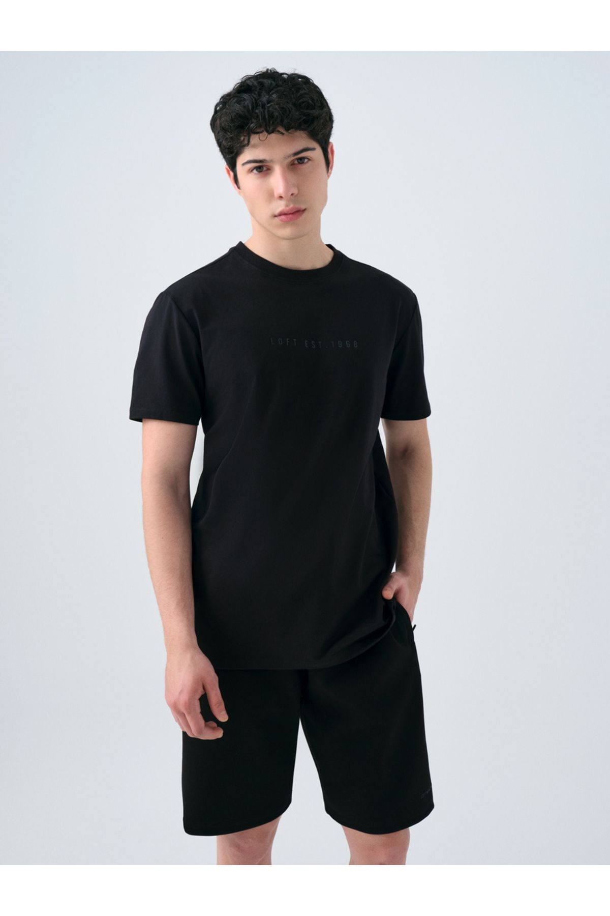 Loft 2039590 Siyah Erkek Yazı Detaylı Bisiklet Yaka T-Shirt
