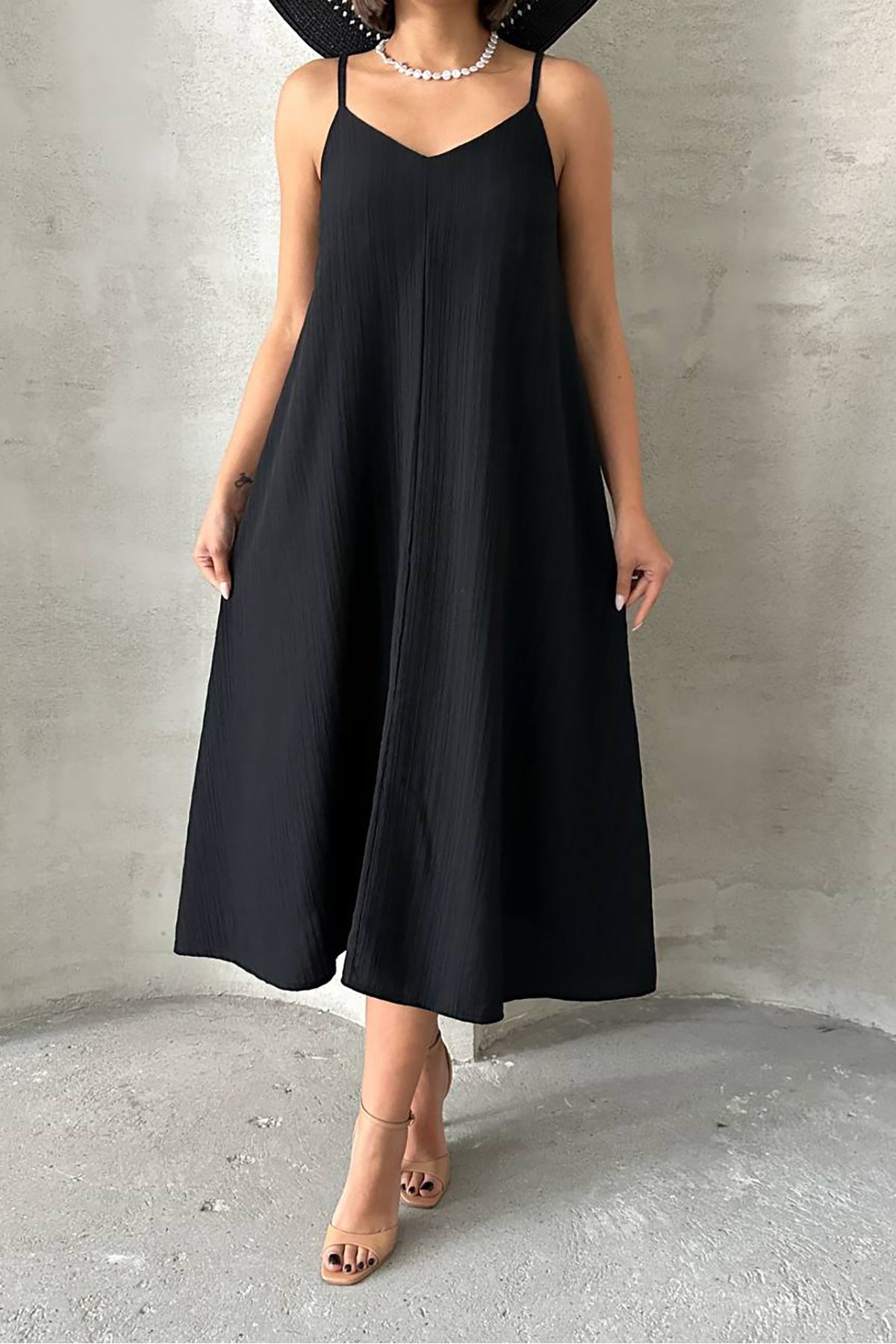 XXL BUTİK XXL Butik kadın askılı yazlık midi boy elbise X-NBG090