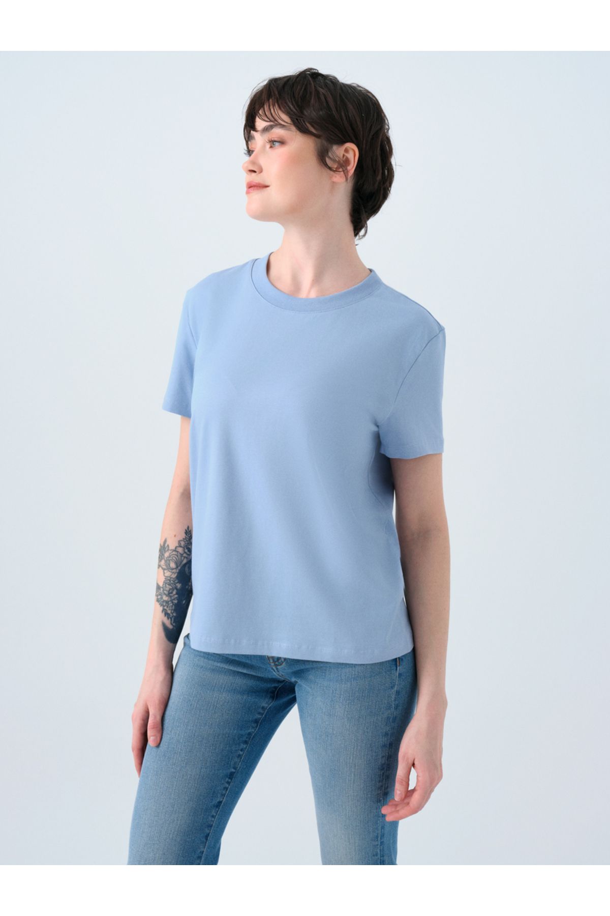 Loft LF2036285 Mavi Kadın Bisiklet Yaka T-shirt