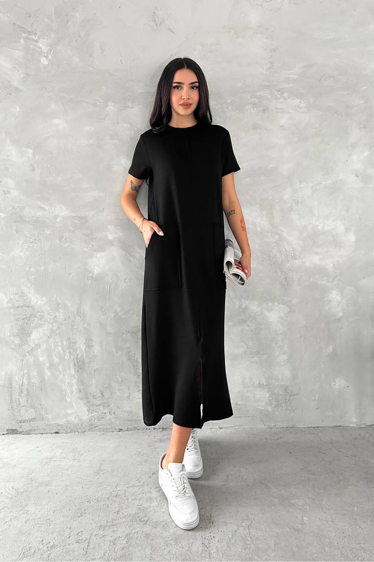 XXL BUTİK XXL Butik kadın yazlık bisiklet yaka pamuklu elbise X-NBTG004