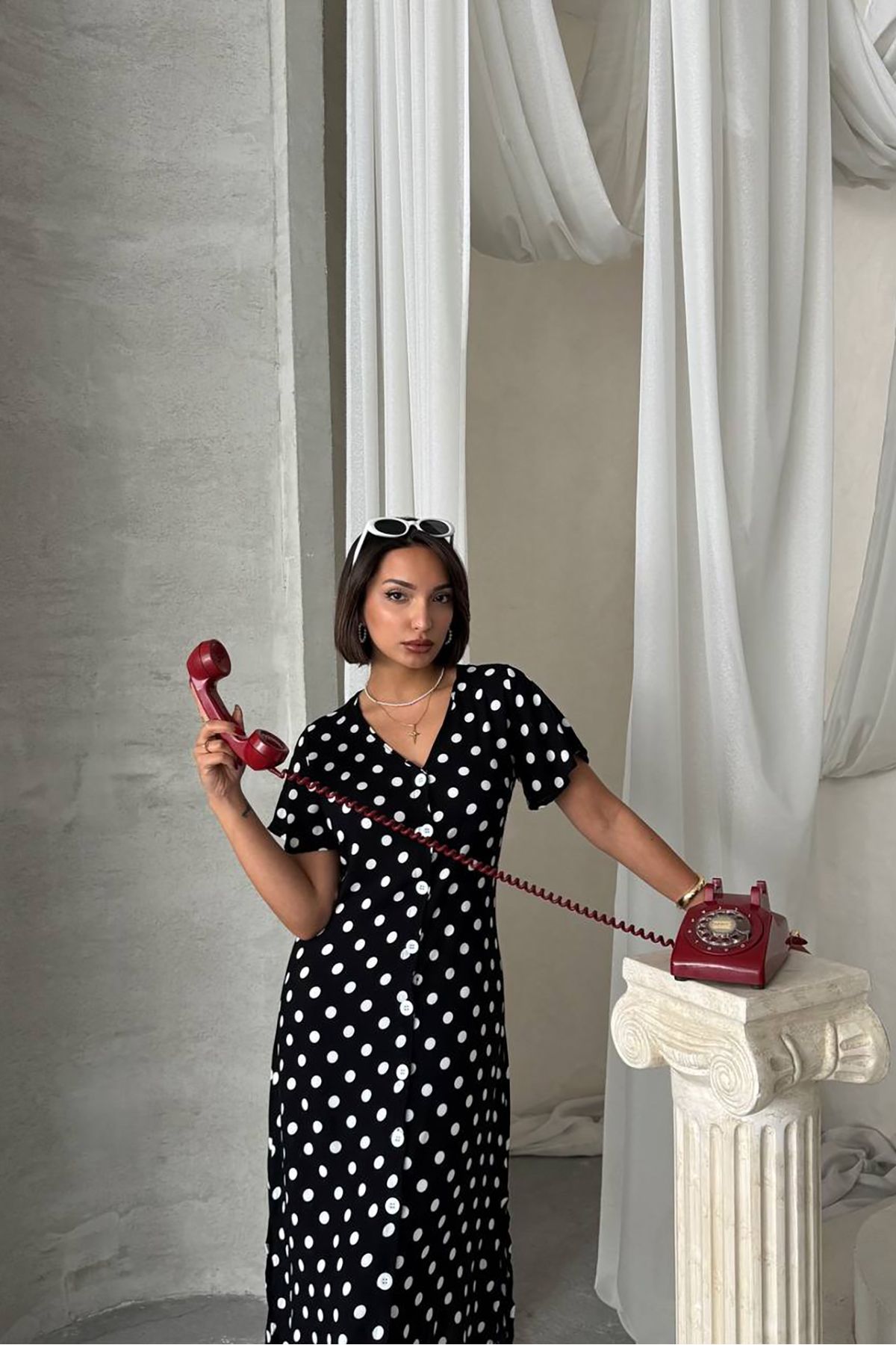 XXL BUTİK XXL Butik kadın desenli düğme detaylı viskon elbise X-NBG083