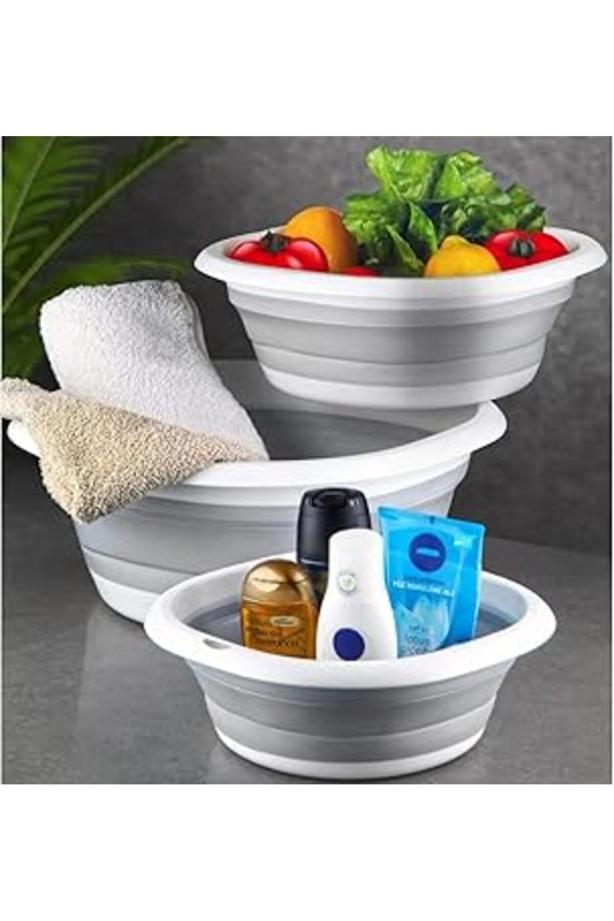 karadağsb Orret Home Katlanabilir Silikon Badya,Akordiyon Plastik Leğen,Katlanabilir Leğen (25X25)